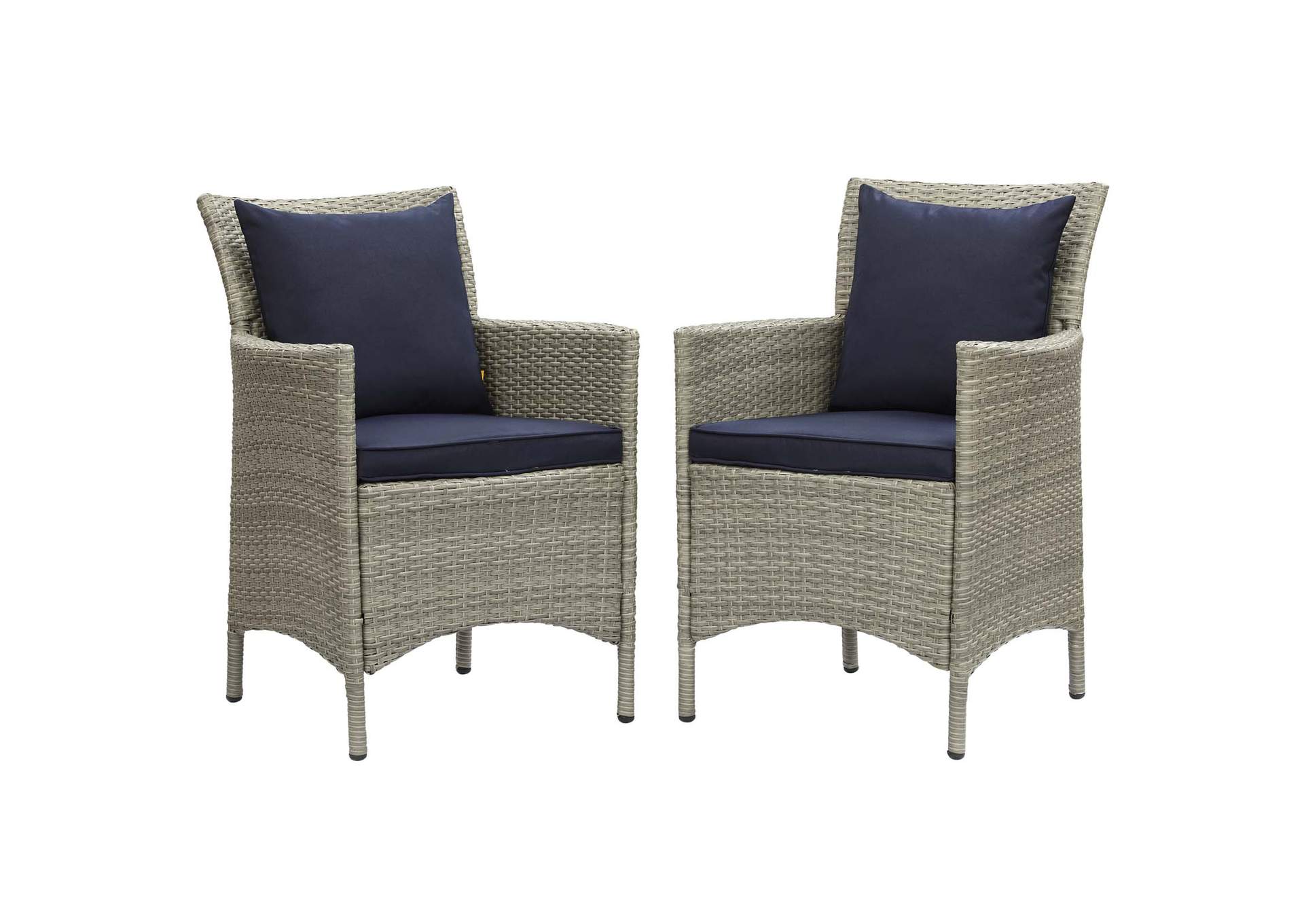 Light Gray Navy Conduit Outdoor Patio Wicker Rattan Arm Dining Chair [Set of 2],Modway