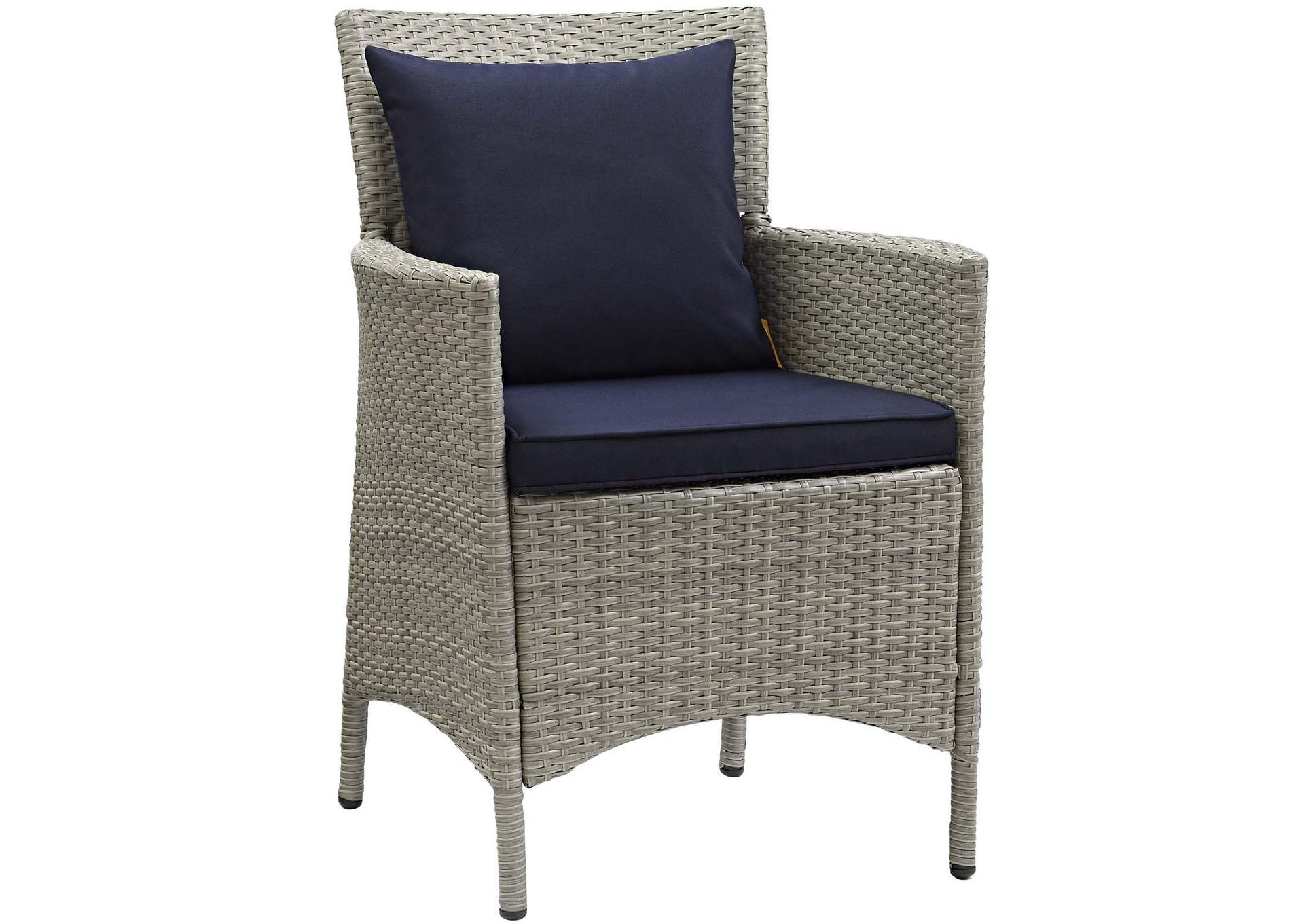 Light Gray Navy Conduit Outdoor Patio Wicker Rattan Arm Dining Chair [Set of 2],Modway