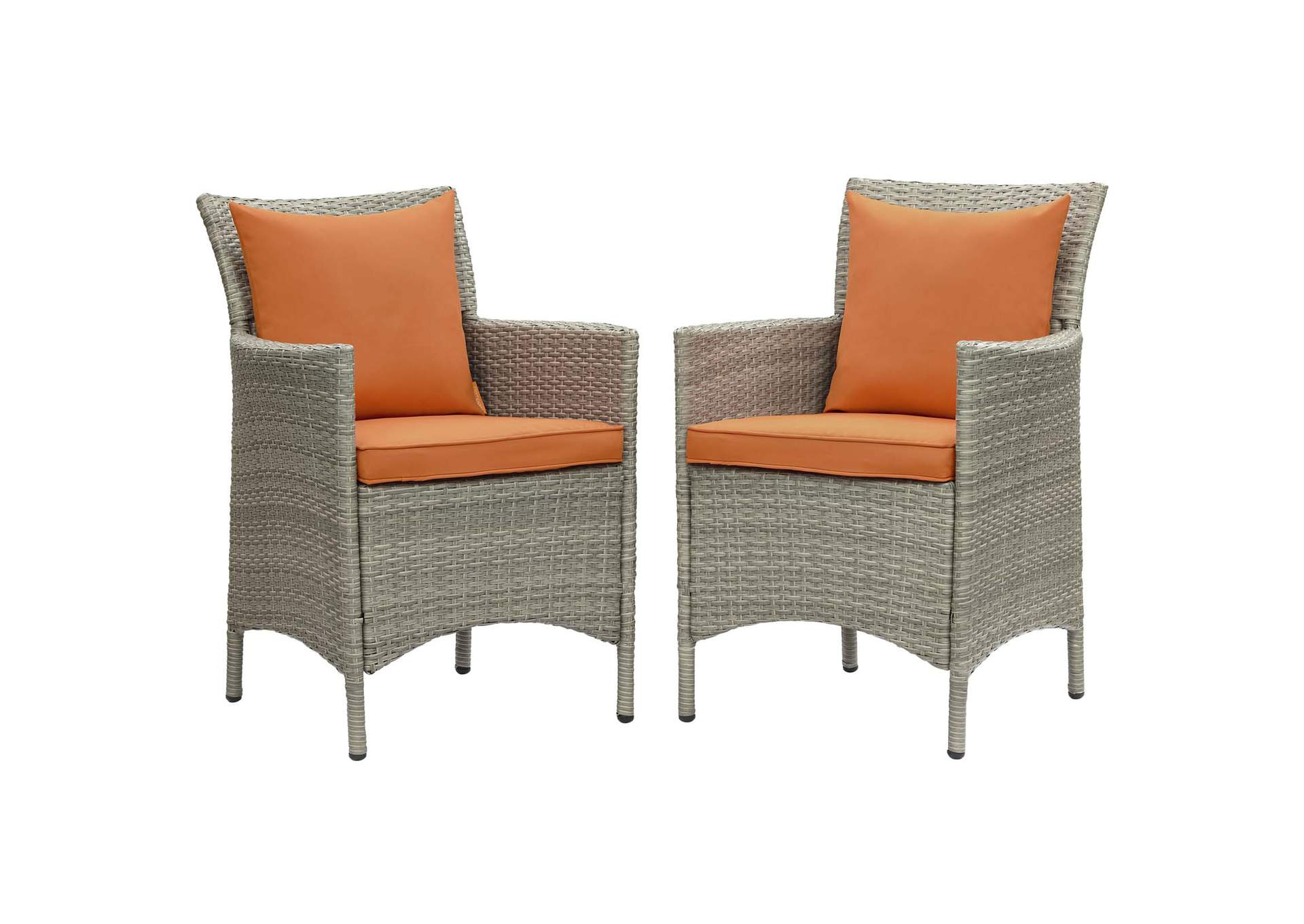 Light Gray Orange Conduit Outdoor Patio Wicker Rattan Arm Dining Chair [Set of 2],Modway