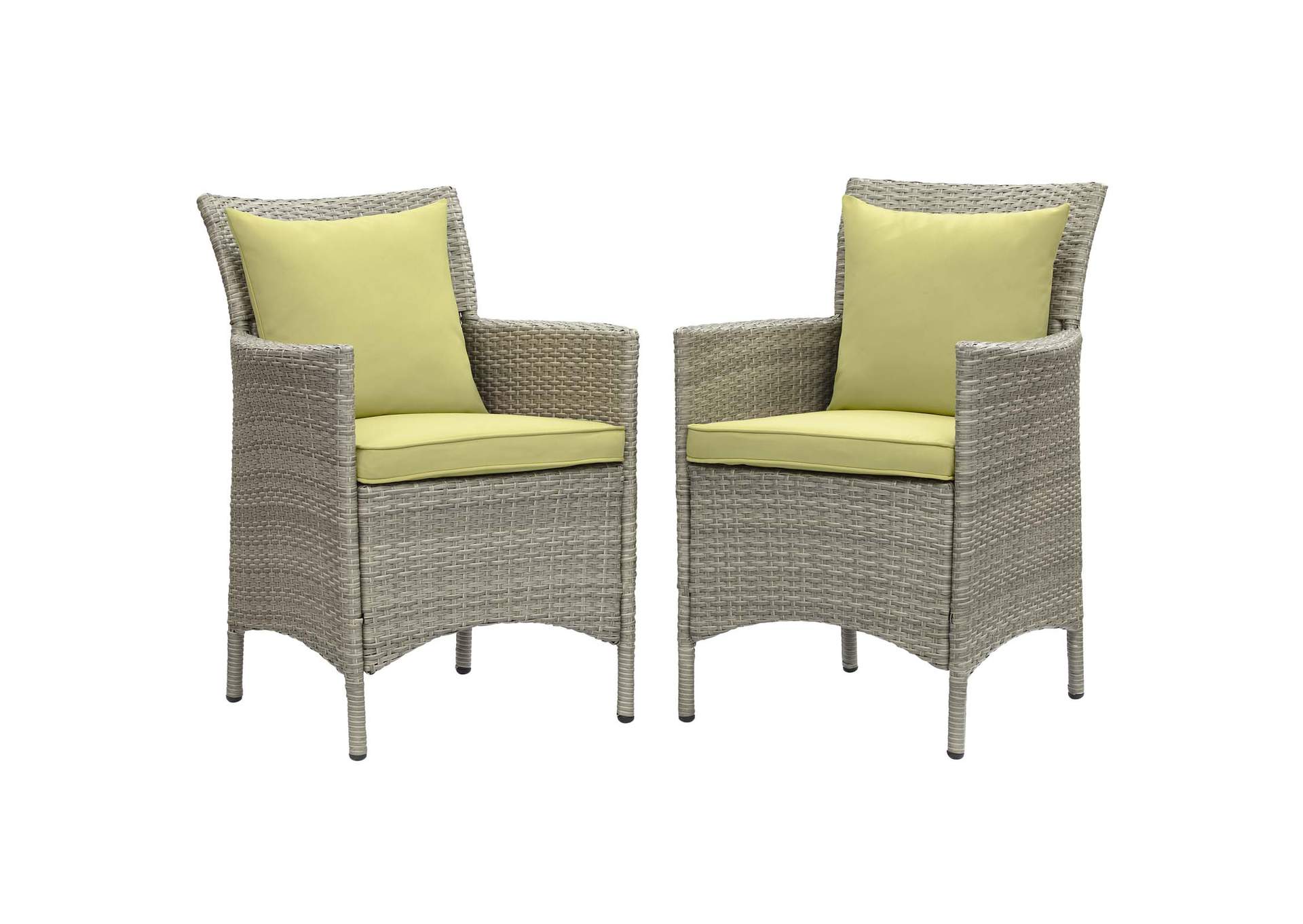 Light Gray Peridot Conduit Outdoor Patio Wicker Rattan Arm Dining Chair [Set of 2],Modway