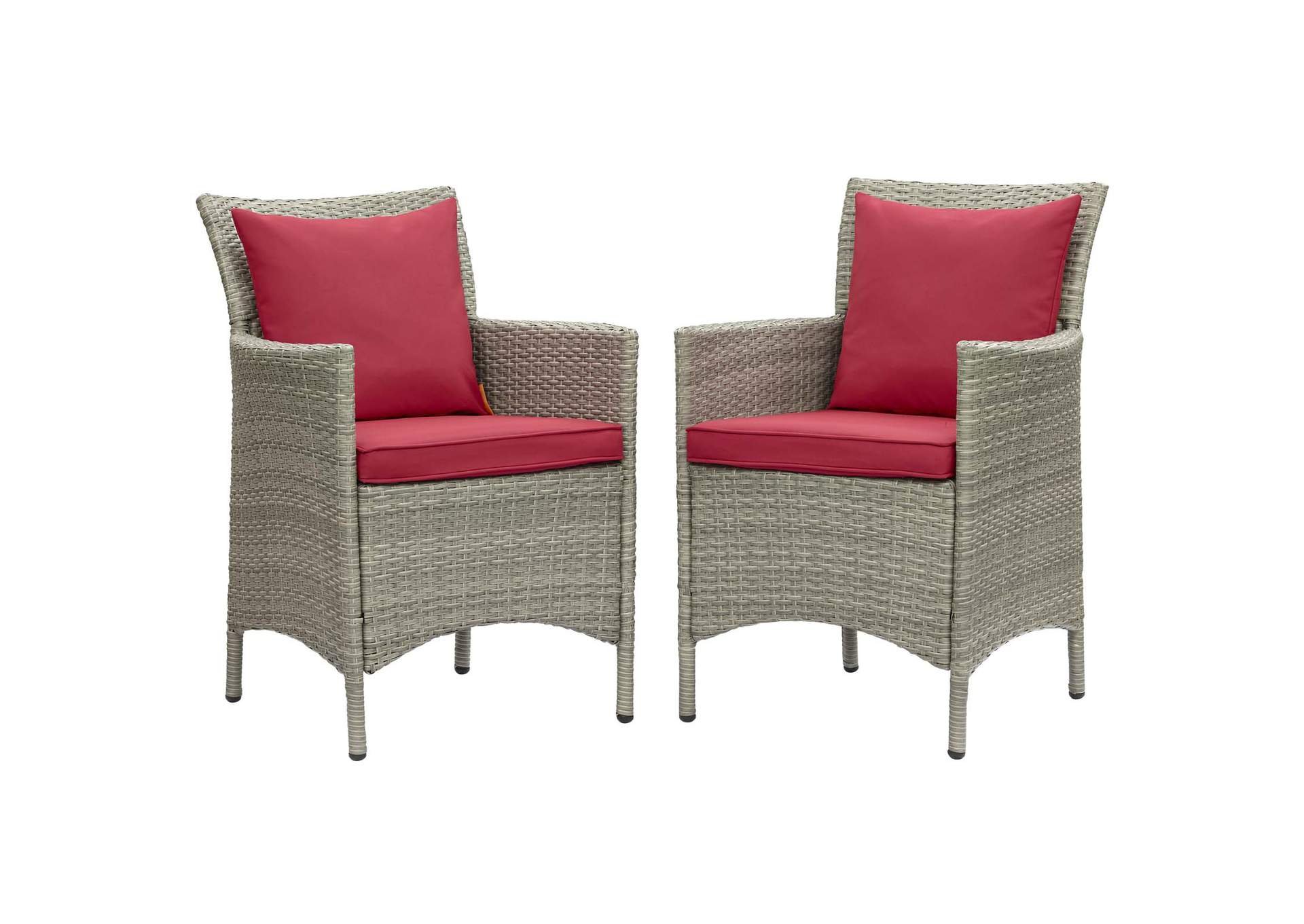 Light Gray Red Conduit Outdoor Patio Wicker Rattan Arm Dining Chair [Set of 2],Modway