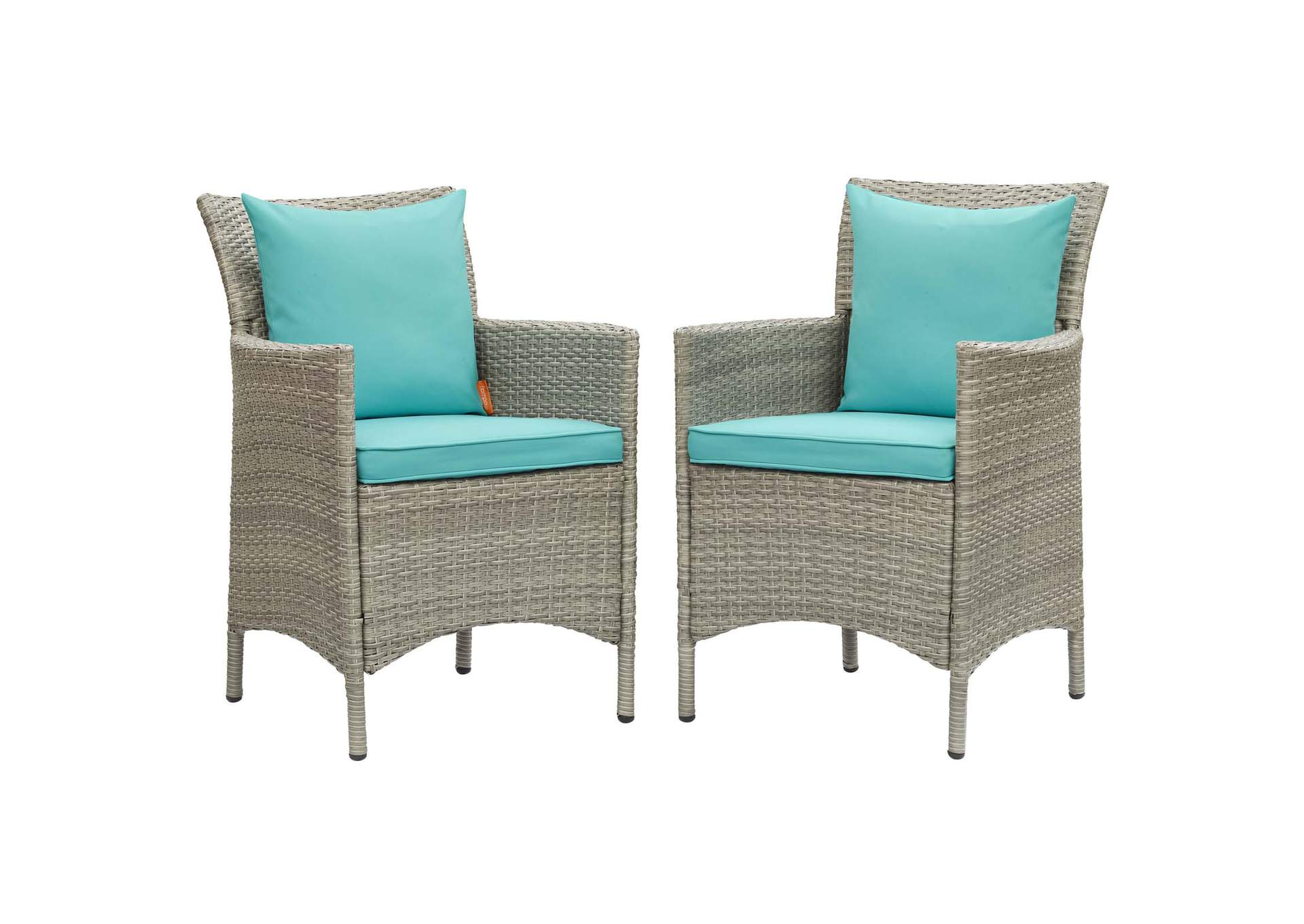Light Gray Turquoise Conduit Outdoor Patio Wicker Rattan Arm Dining Chair [Set of 2],Modway