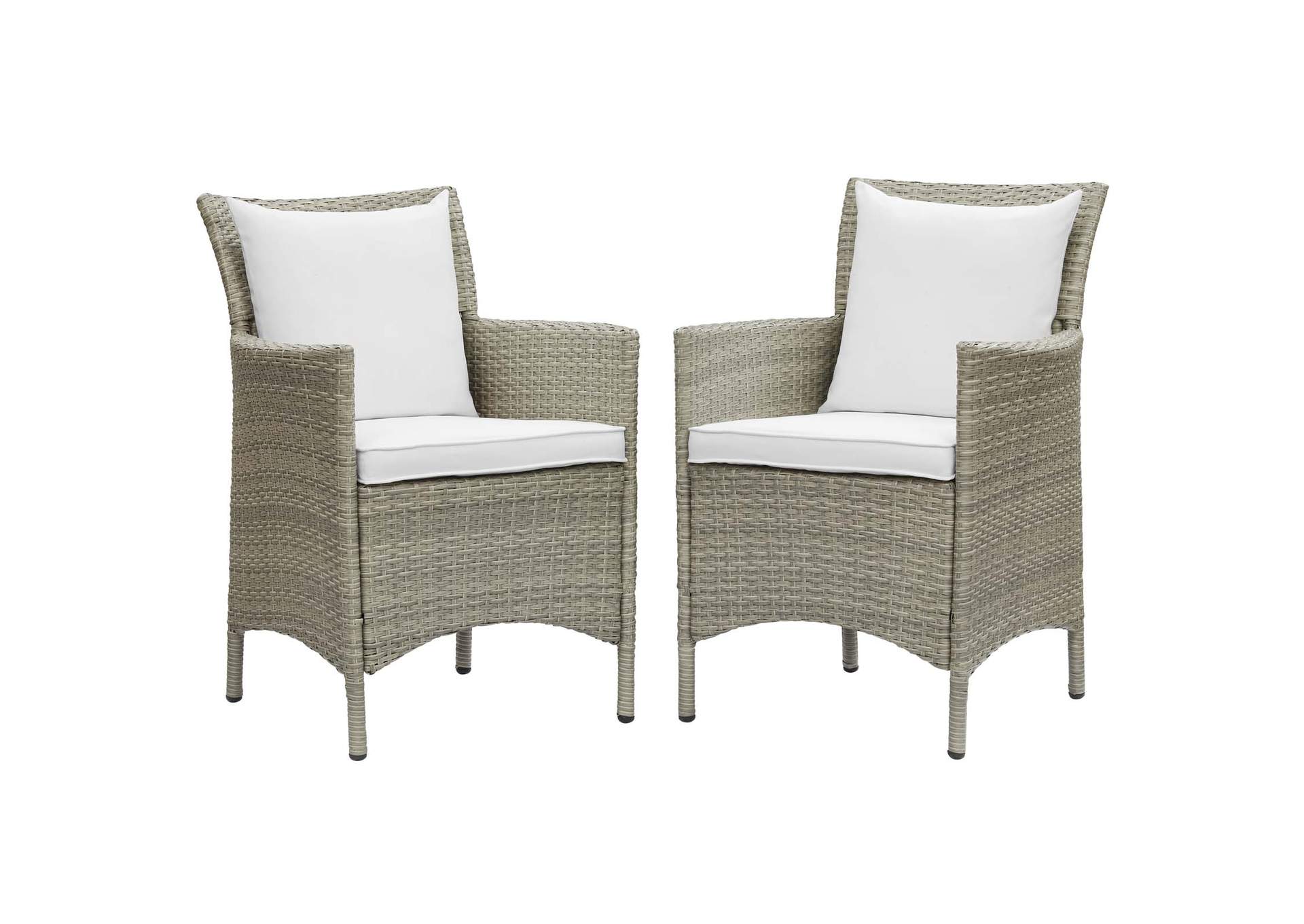 Light Gray White Conduit Outdoor Patio Wicker Rattan Arm Dining Chair [Set of 2],Modway