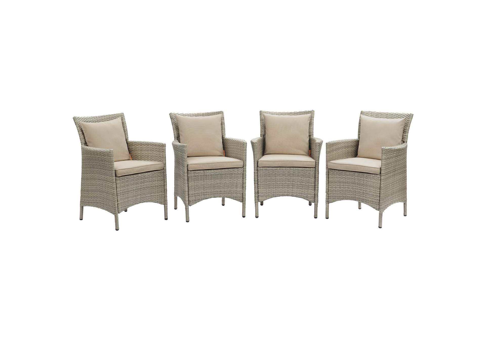 Light Gray Beige Conduit Outdoor Patio Wicker Rattan Arm Dining Chair [Set of 4],Modway