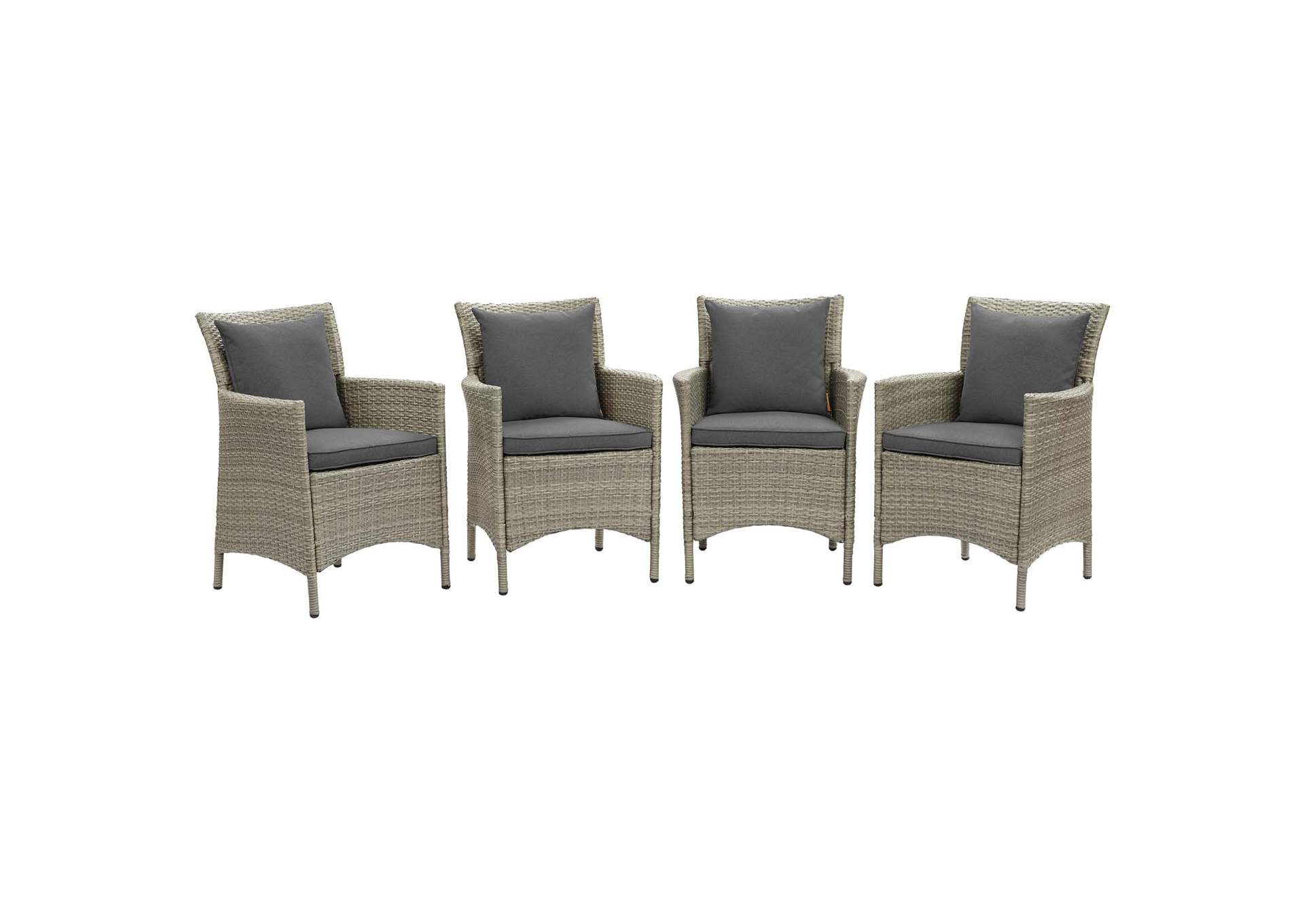 Light Gray Charcoal Conduit Outdoor Patio Wicker Rattan Arm Dining Chair [Set of 4],Modway