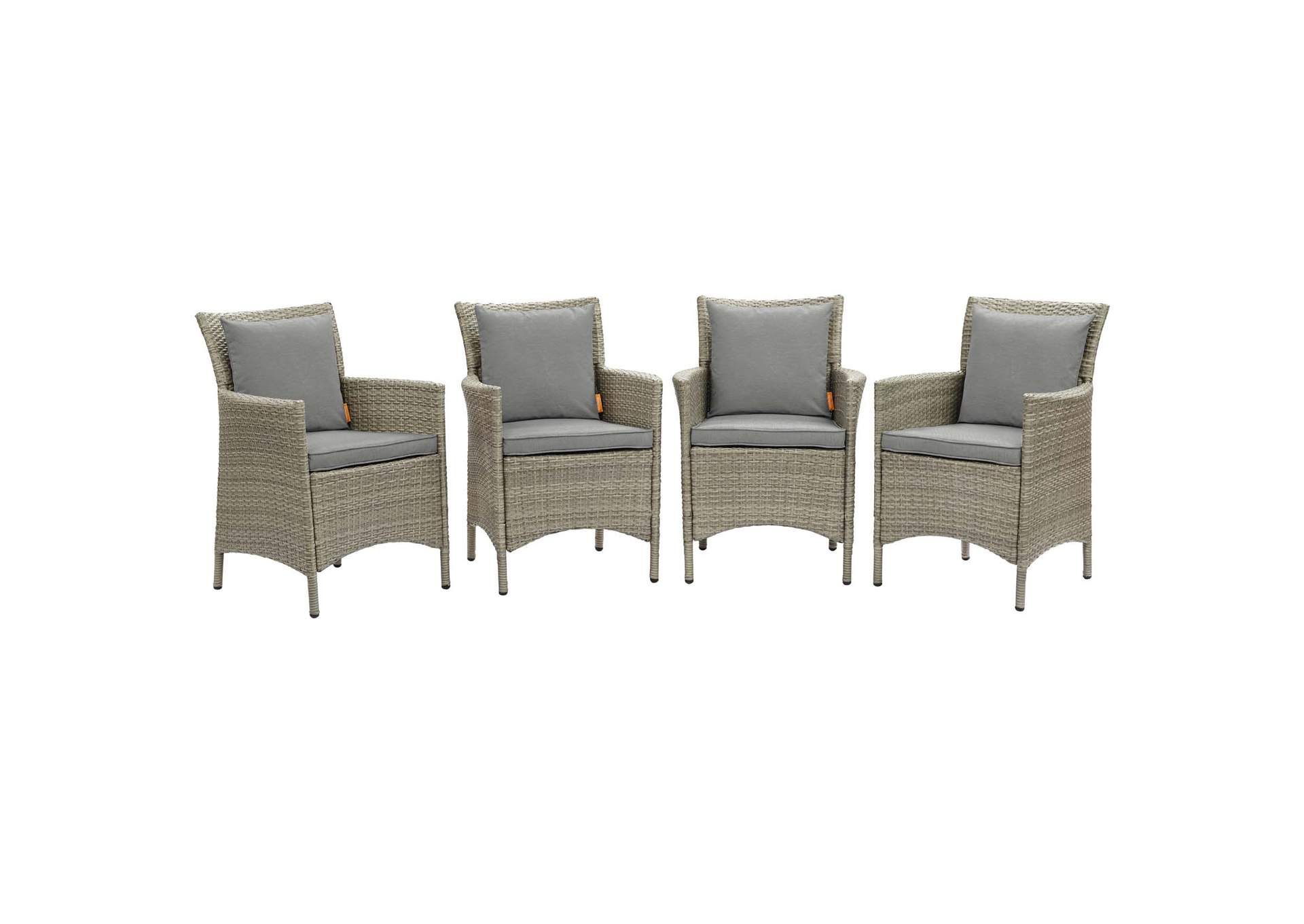 Light Gray Gray Conduit Outdoor Patio Wicker Rattan Arm Dining Chair [Set of 4],Modway