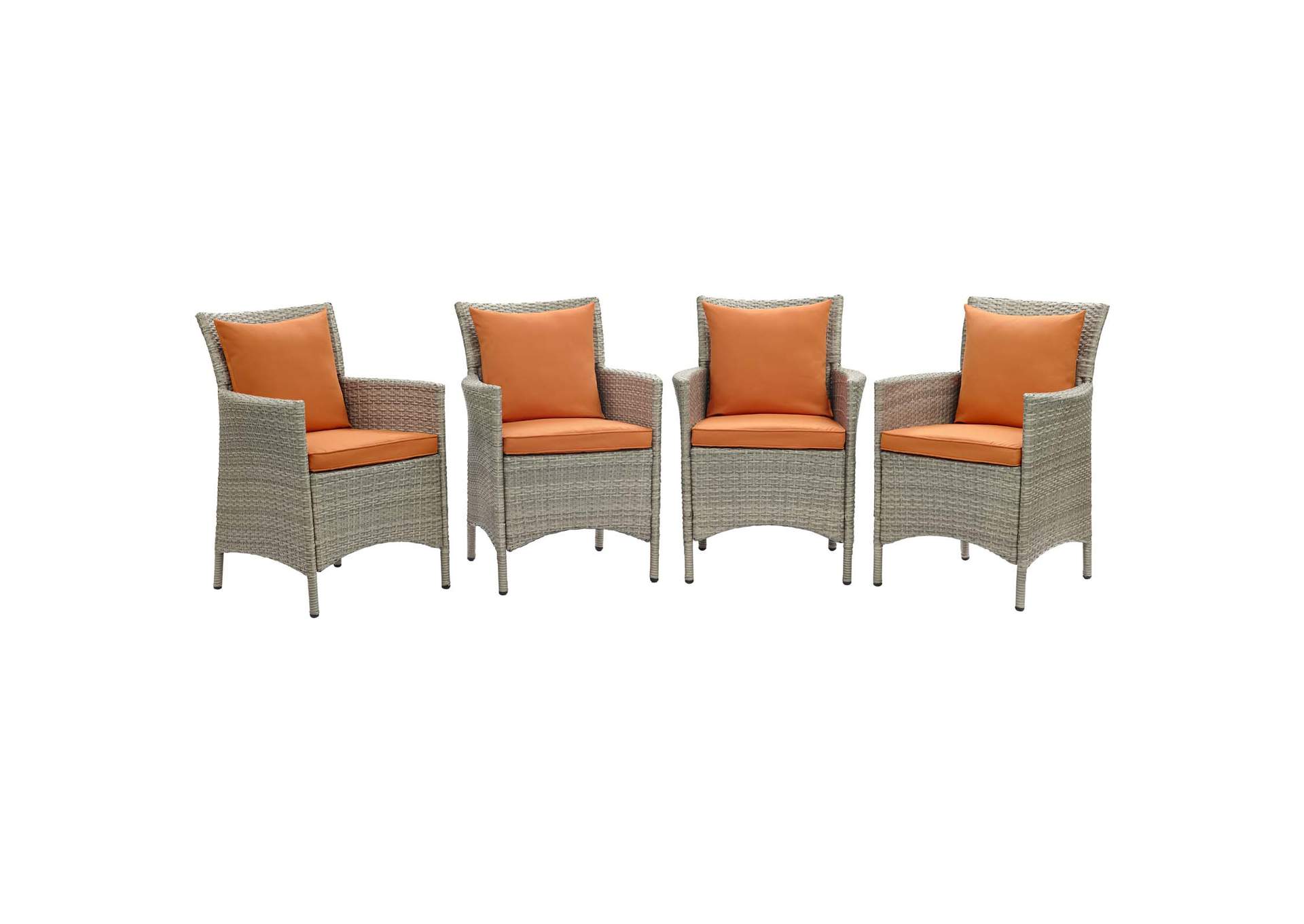 Light Gray Orange Conduit Outdoor Patio Wicker Rattan Arm Dining Chair [Set of 4],Modway