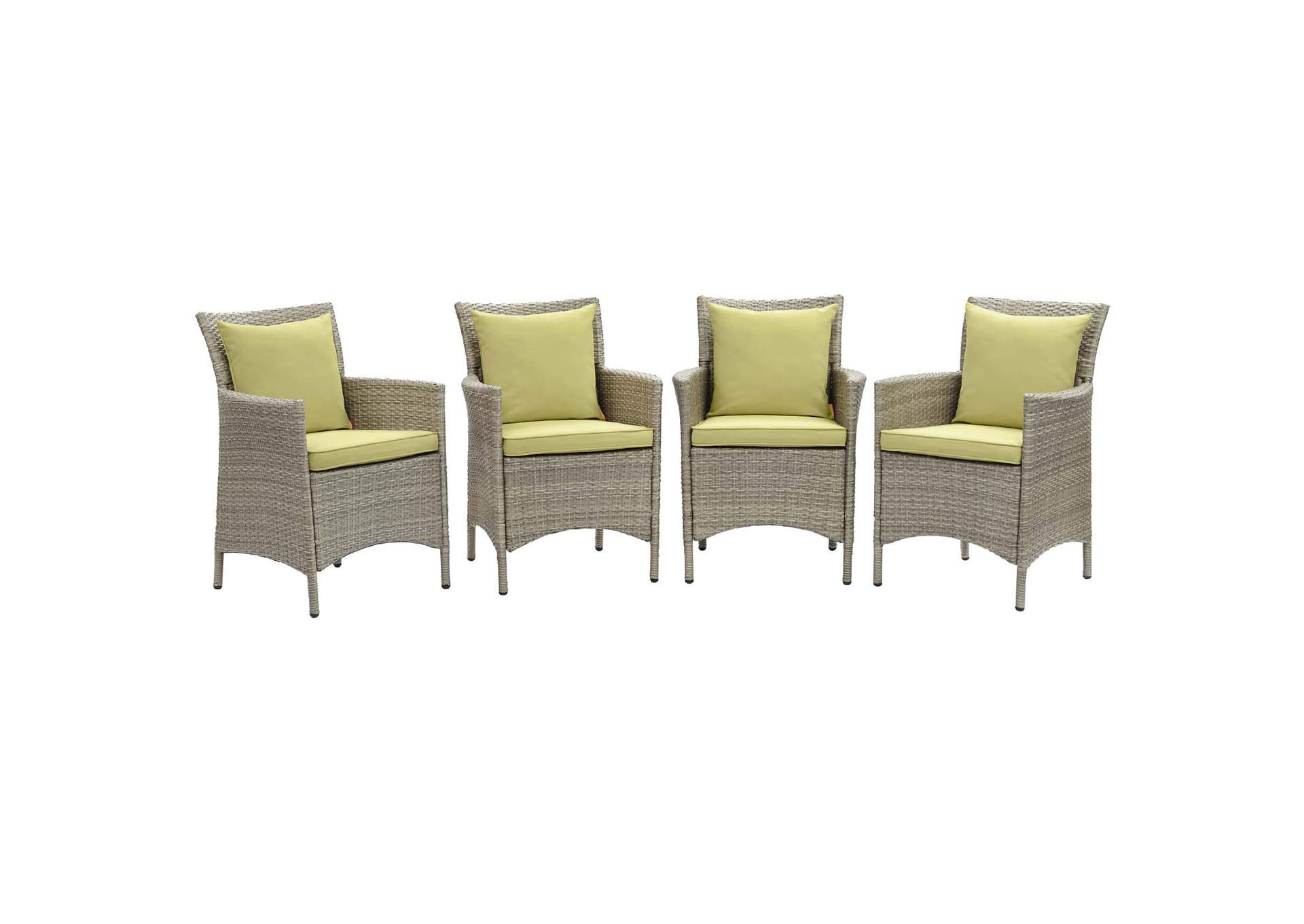 Light Gray Peridot Conduit Outdoor Patio Wicker Rattan Arm Dining Chair [Set of 4],Modway