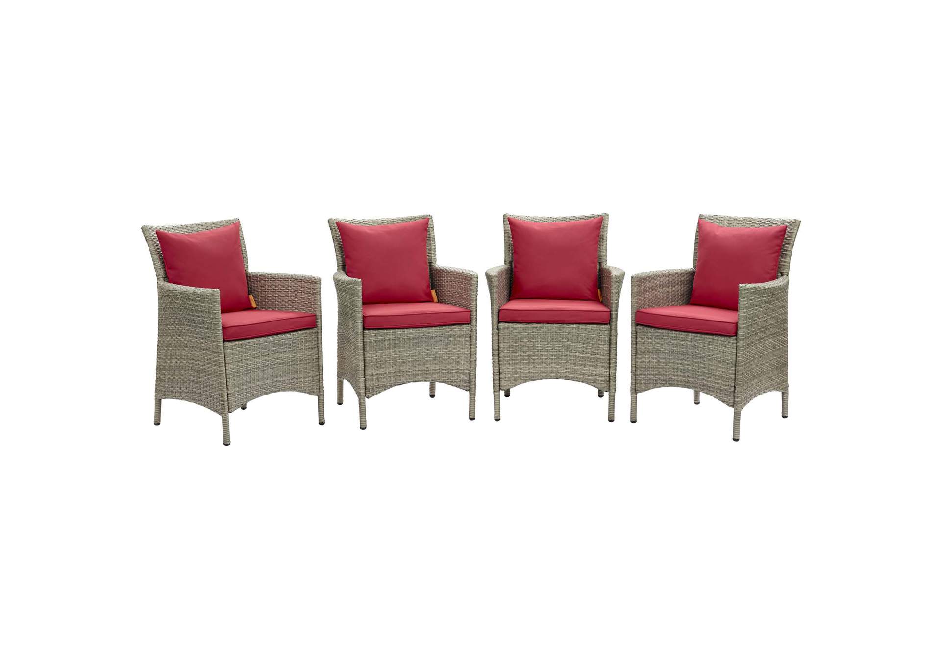 Light Gray Red Conduit Outdoor Patio Wicker Rattan Arm Dining Chair [Set of 4],Modway