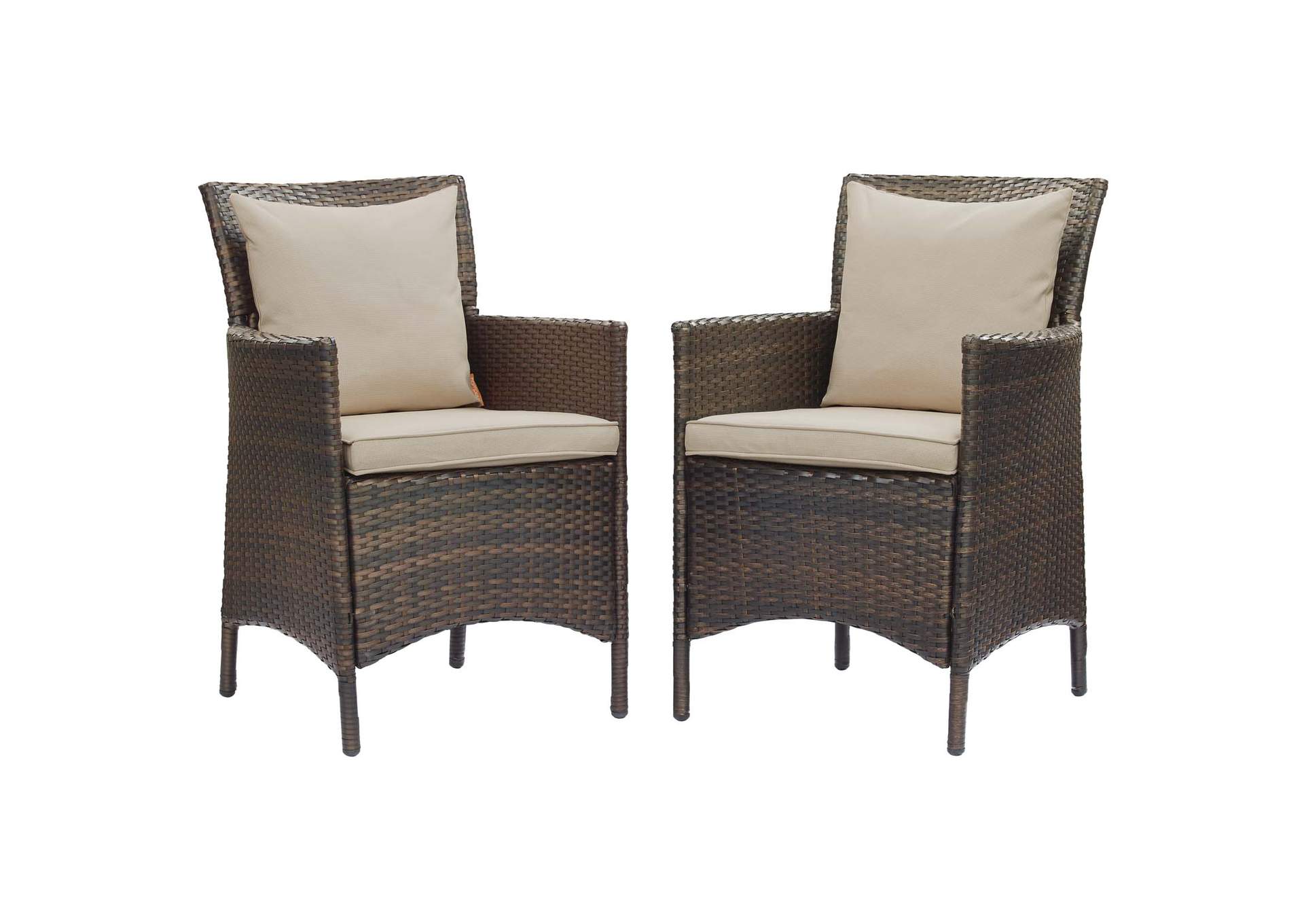 Brown Beige Conduit Outdoor Patio Wicker Rattan Arm Dining Chair [Set of 2],Modway