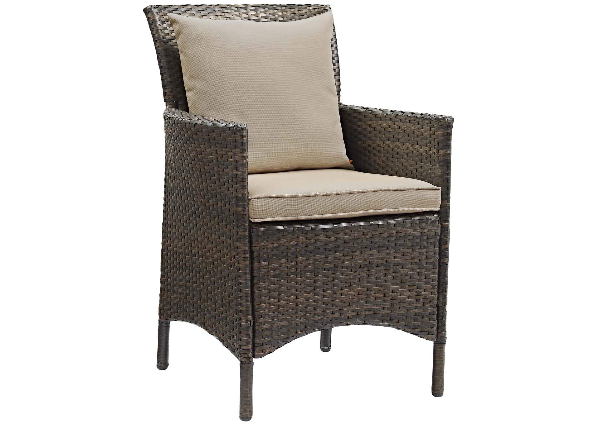 Brown Beige Conduit Outdoor Patio Wicker Rattan Arm Dining Chair [Set of 2],Modway