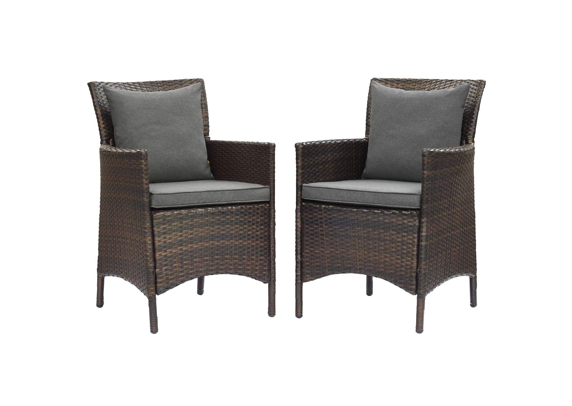 Brown Charcoal Conduit Outdoor Patio Wicker Rattan Arm Dining Chair [Set of 2],Modway