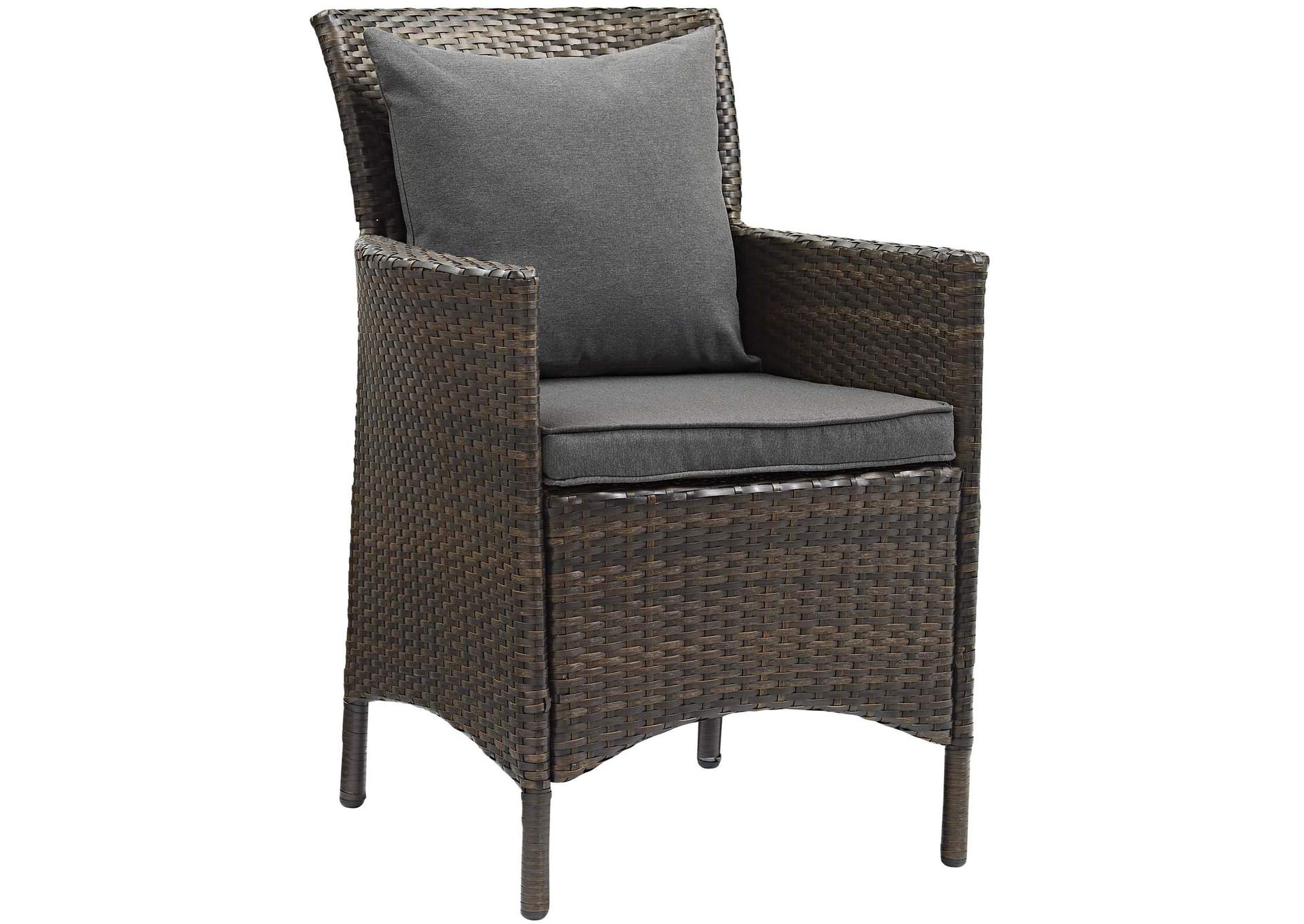 Brown Charcoal Conduit Outdoor Patio Wicker Rattan Arm Dining Chair [Set of 2],Modway
