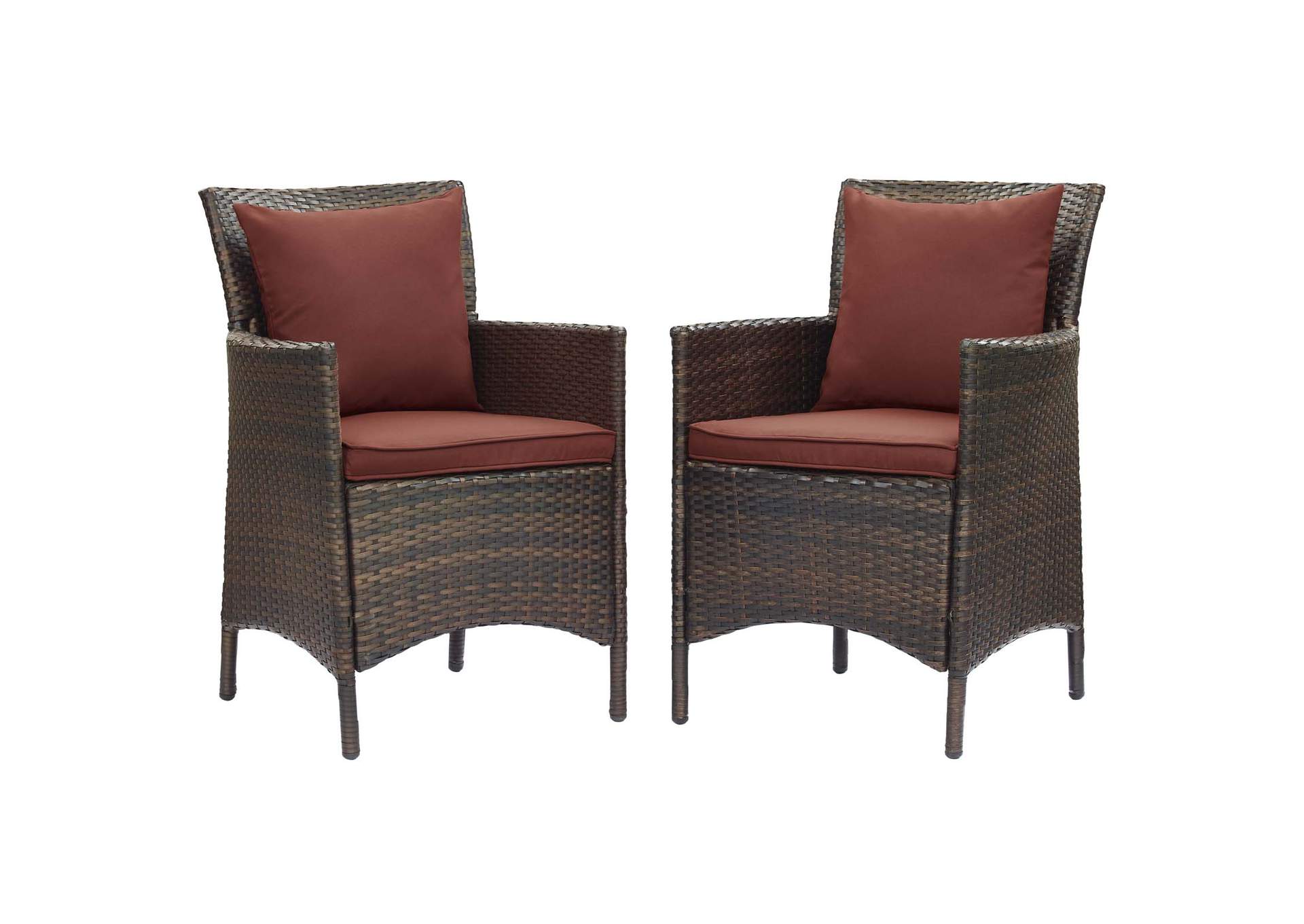 Brown Currant Conduit Outdoor Patio Wicker Rattan Arm Dining Chair [Set of 2],Modway