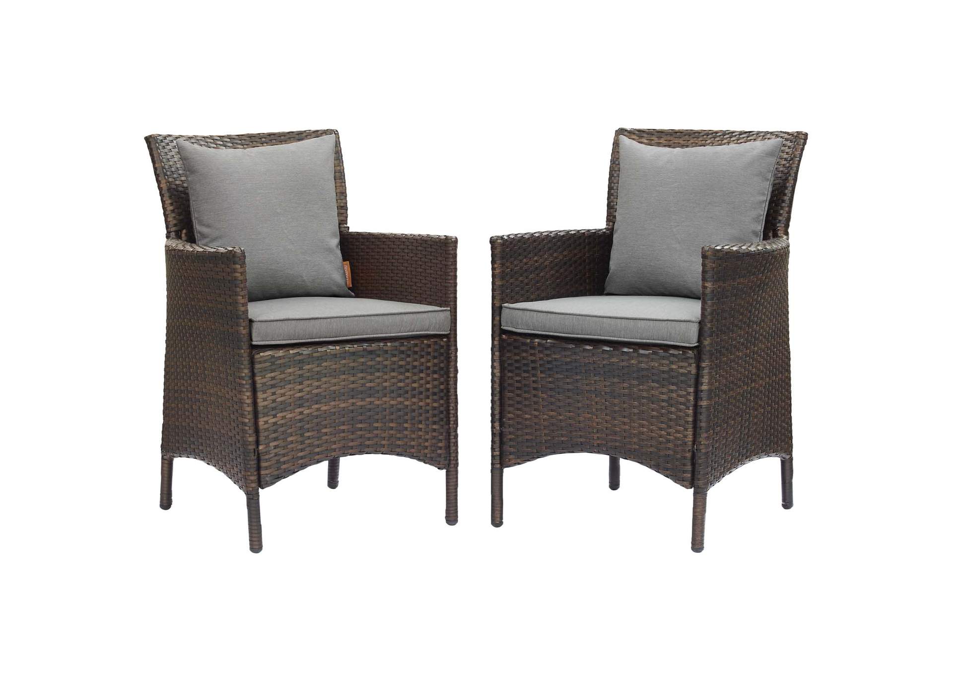 Brown Gray Conduit Outdoor Patio Wicker Rattan Arm Dining Chair [Set of 2],Modway