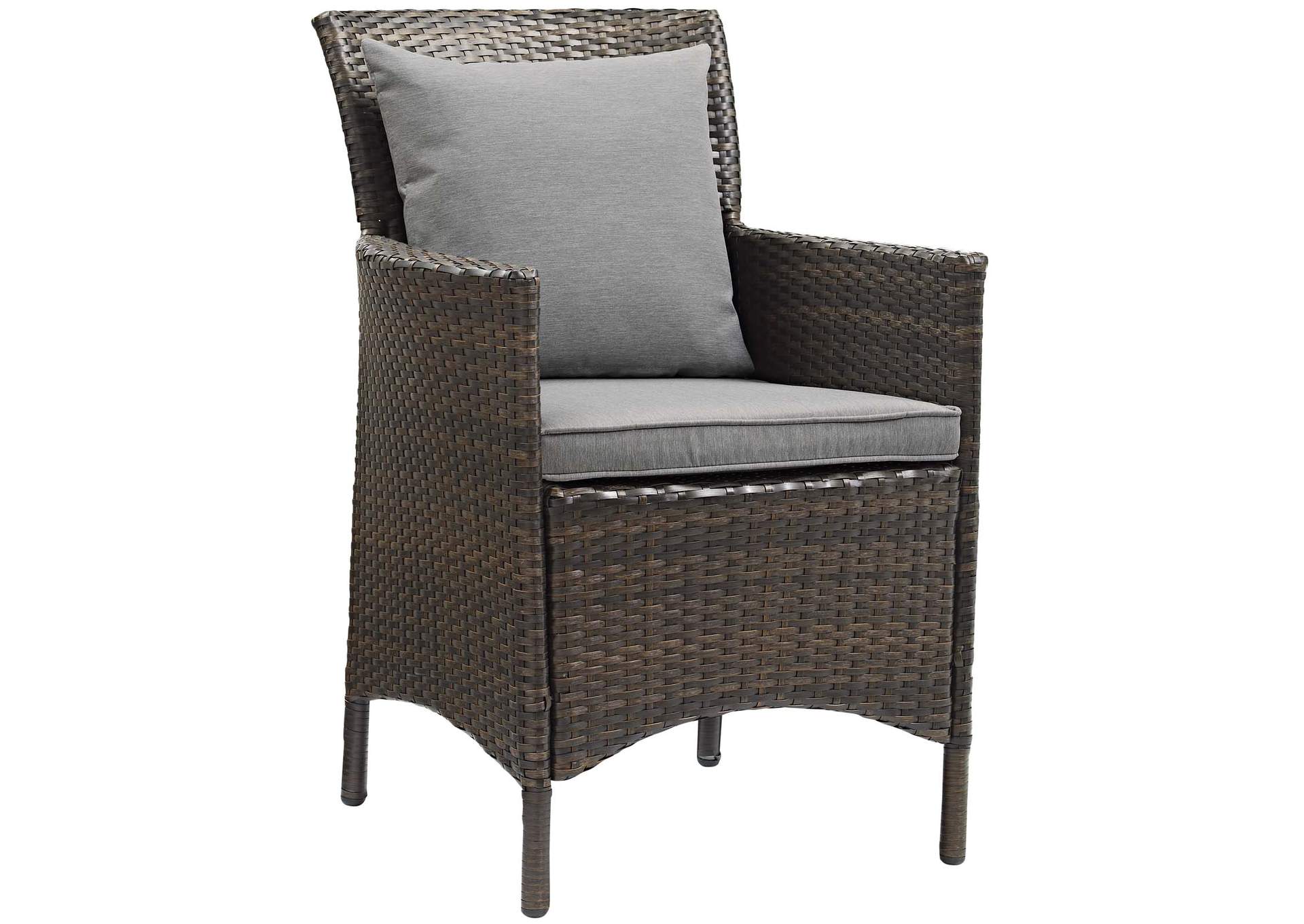 Brown Gray Conduit Outdoor Patio Wicker Rattan Arm Dining Chair [Set of 2],Modway
