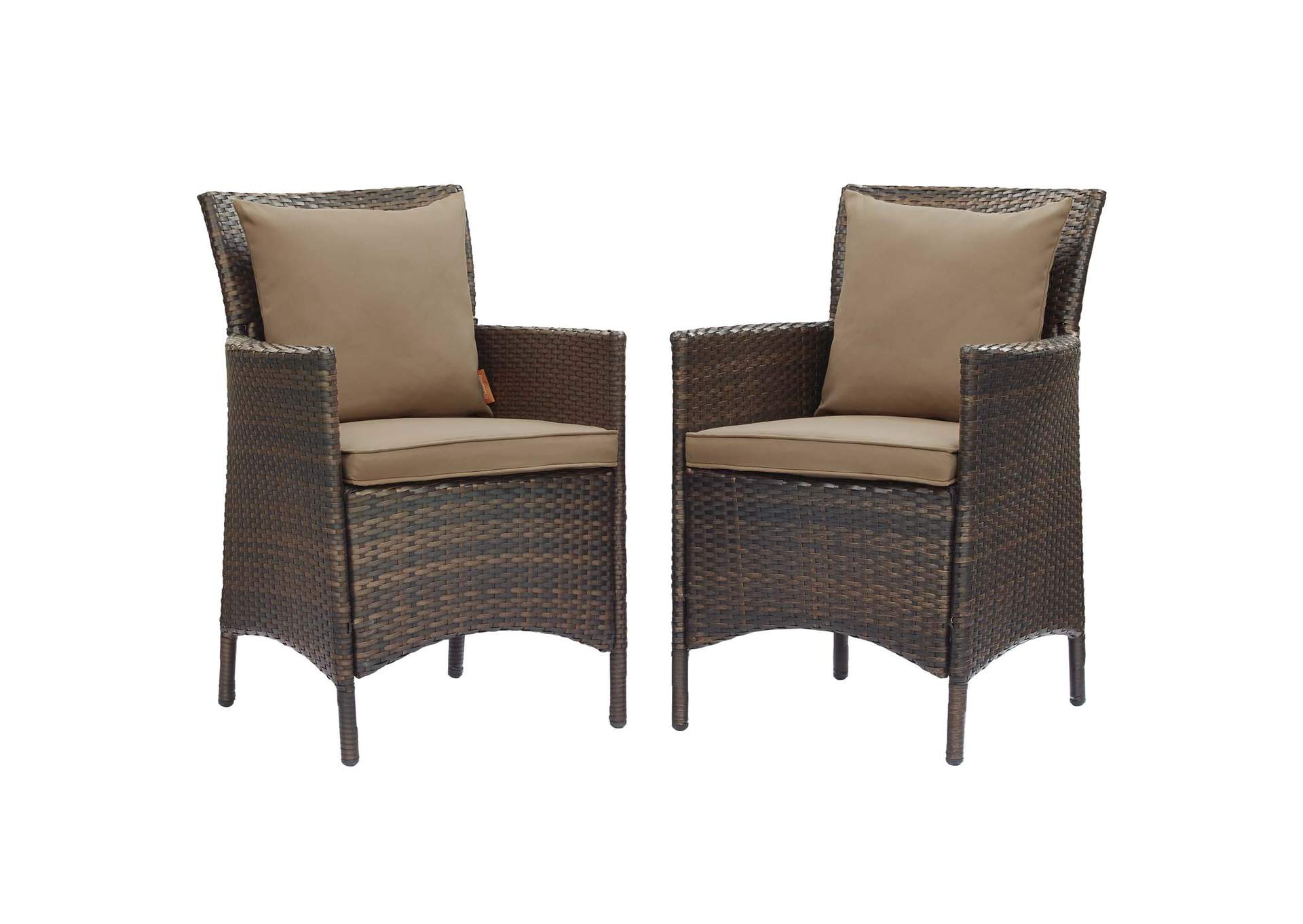 Brown Mocha Conduit Outdoor Patio Wicker Rattan Arm Dining Chair [Set of 2],Modway