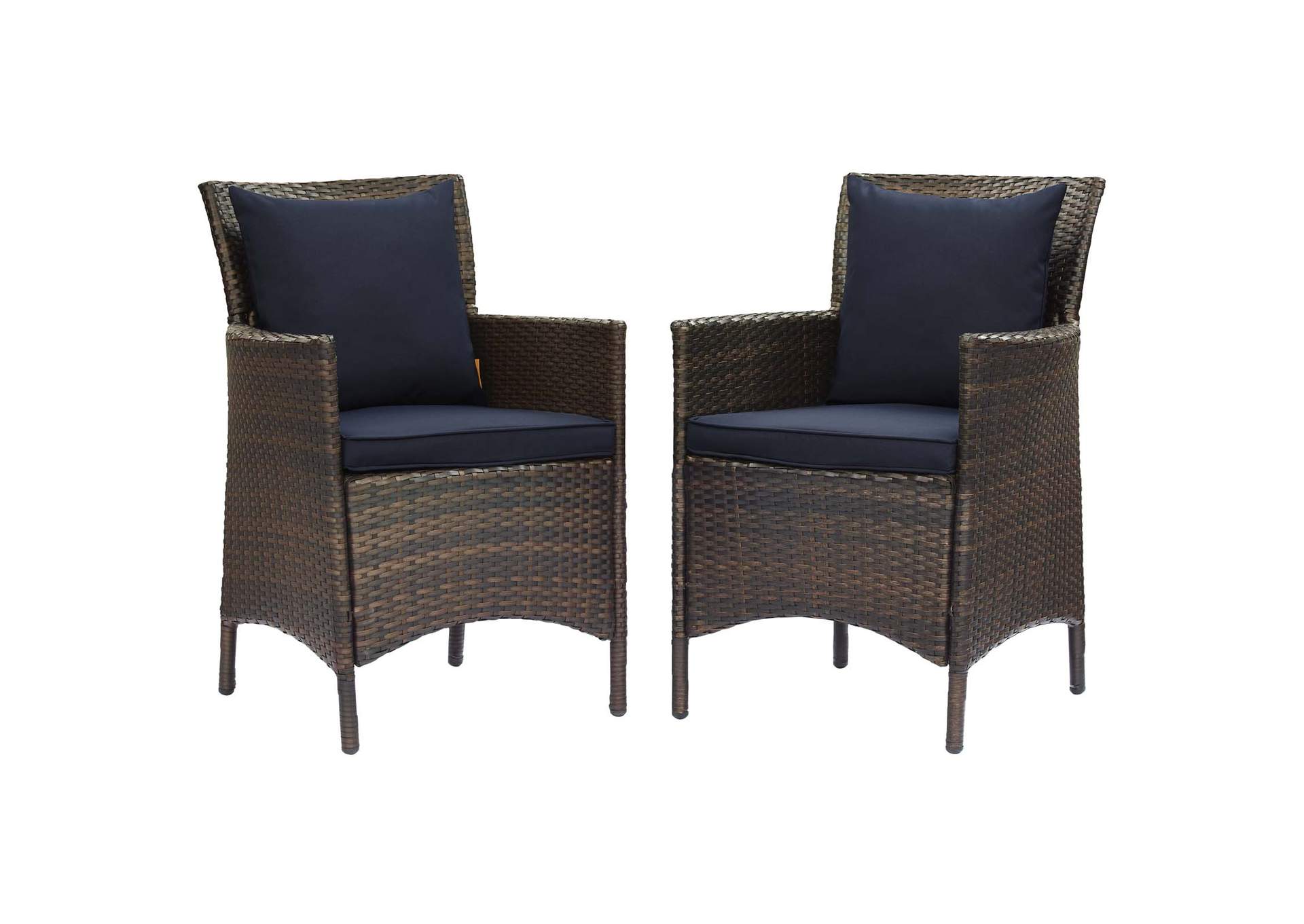 Brown Navy Conduit Outdoor Patio Wicker Rattan Arm Dining Chair [Set of 2],Modway