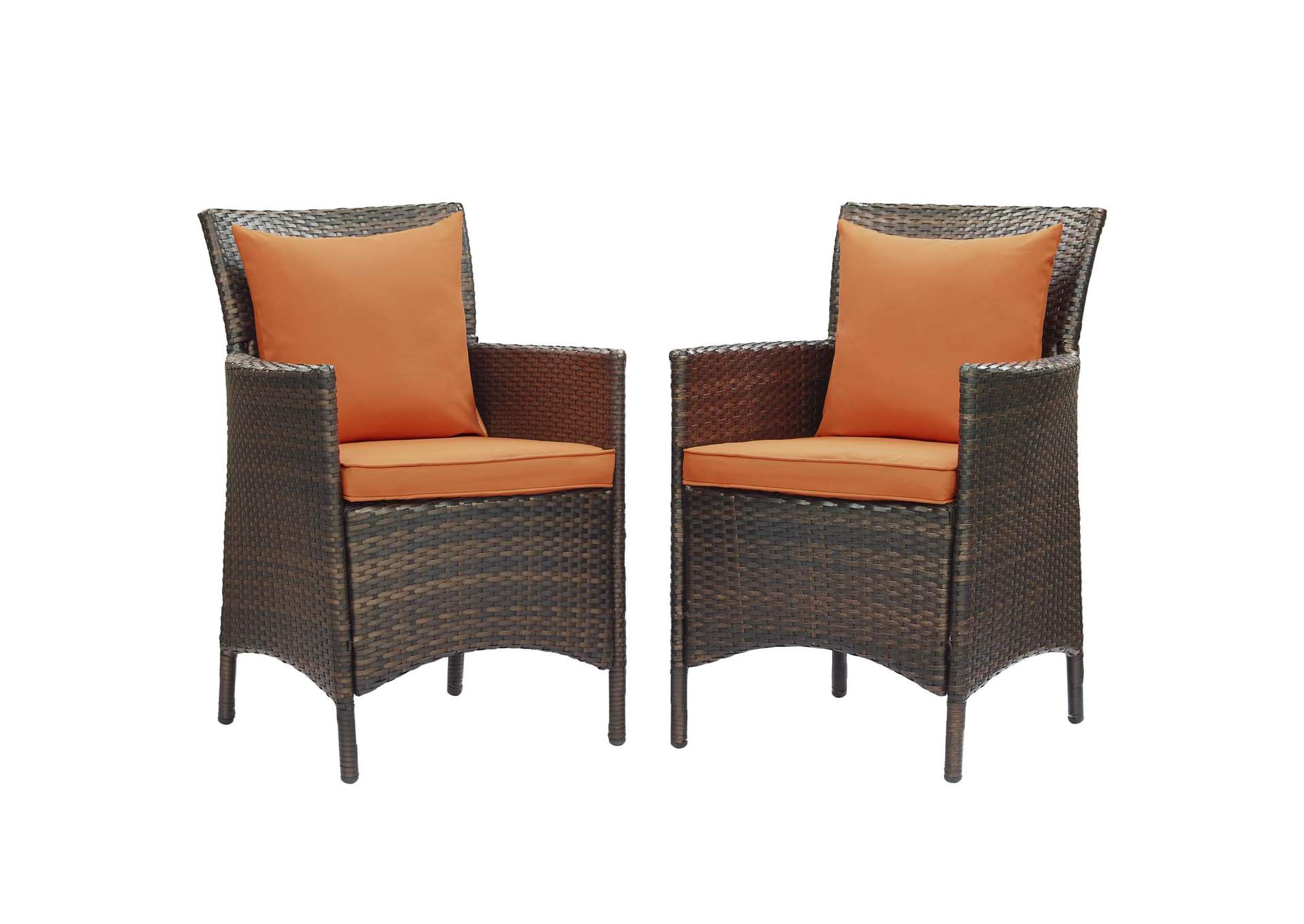 Brown Orange Conduit Outdoor Patio Wicker Rattan Arm Dining Chair [Set of 2],Modway