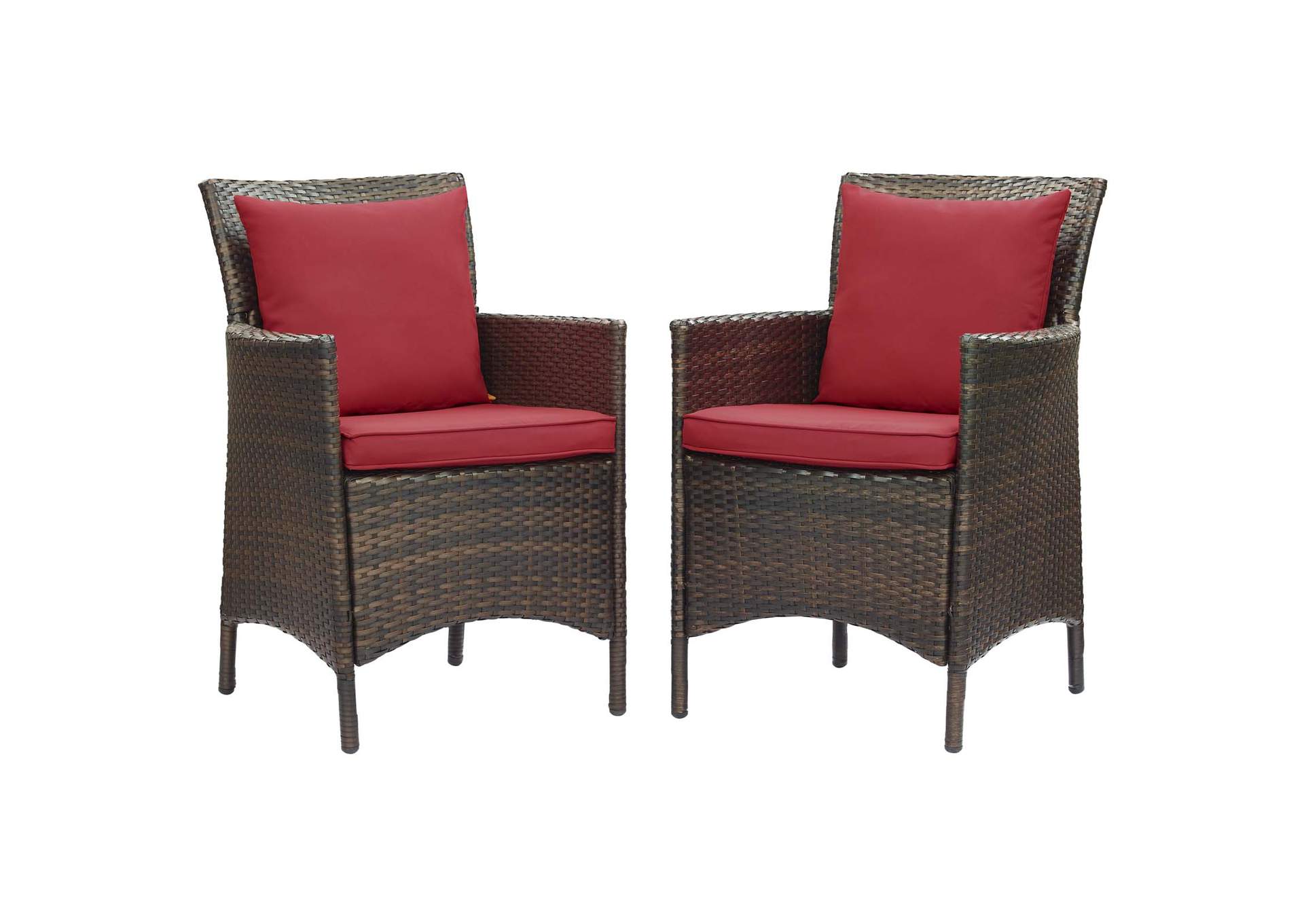 Brown Red Conduit Outdoor Patio Wicker Rattan Arm Dining Chair [Set of 2],Modway