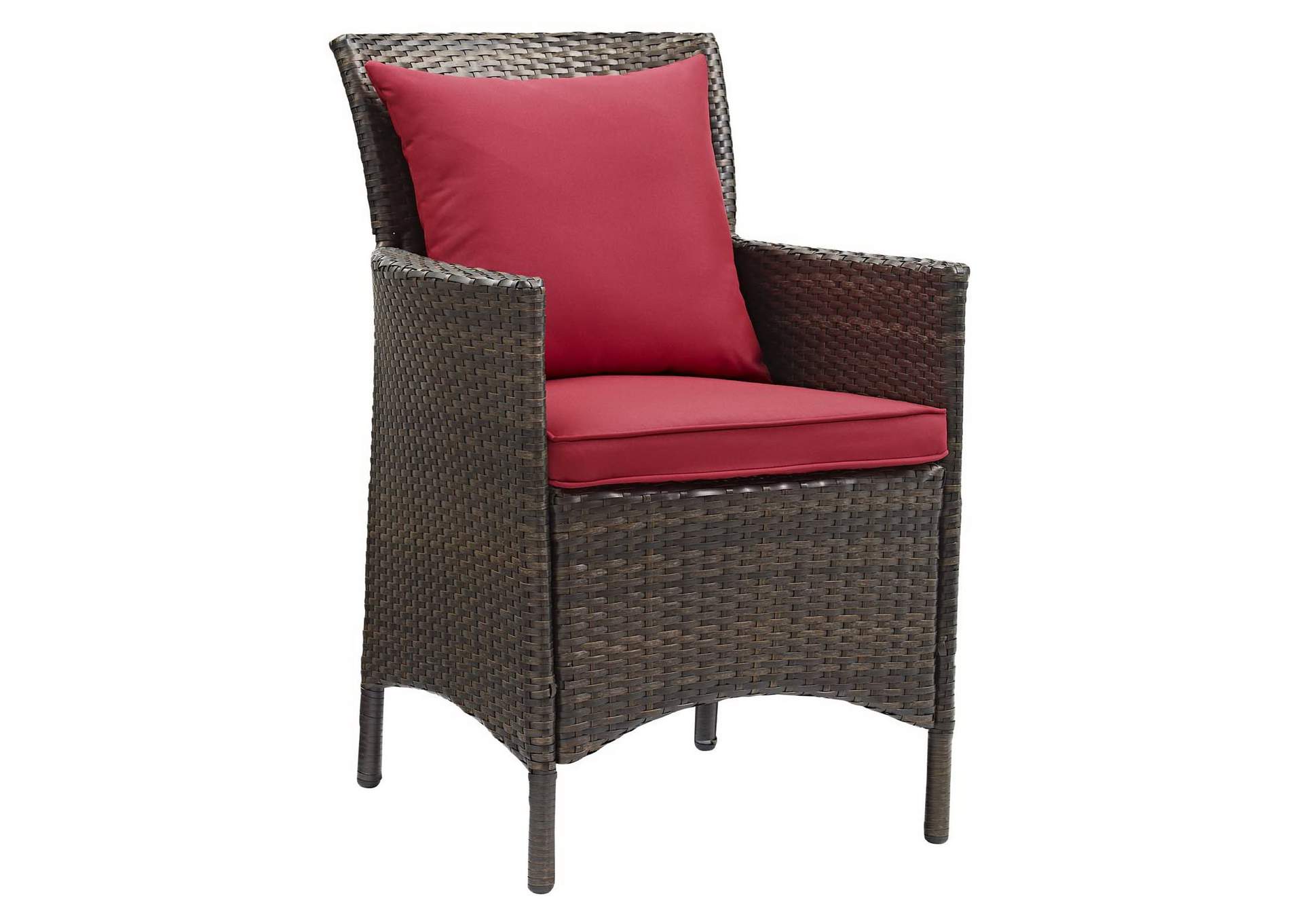 Brown Red Conduit Outdoor Patio Wicker Rattan Arm Dining Chair [Set of 2],Modway