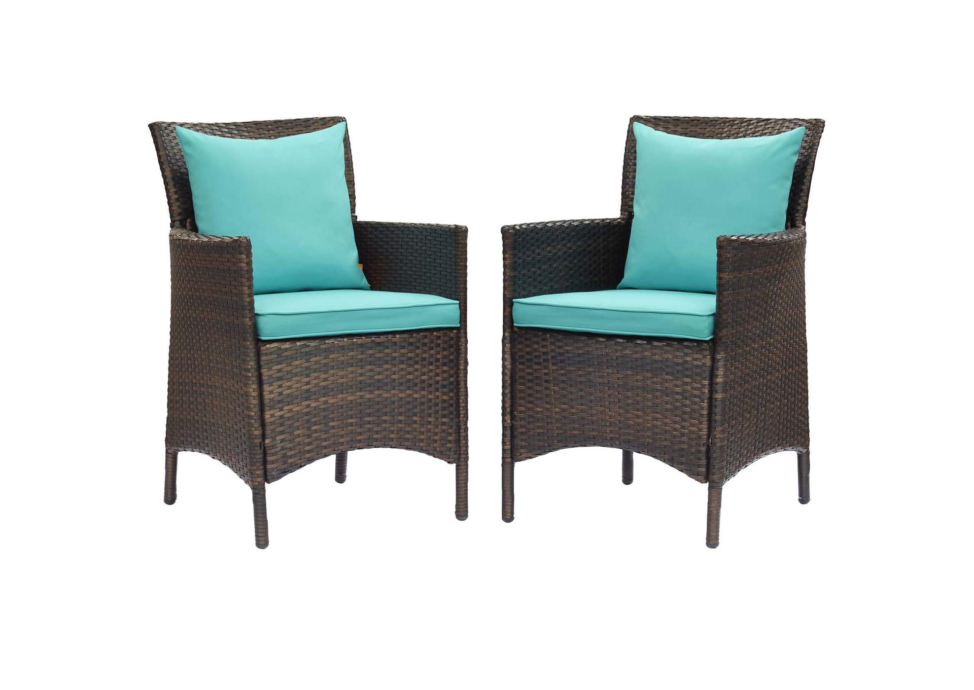 Brown Turquoise Conduit Outdoor Patio Wicker Rattan Arm Dining Chair [Set of 2],Modway