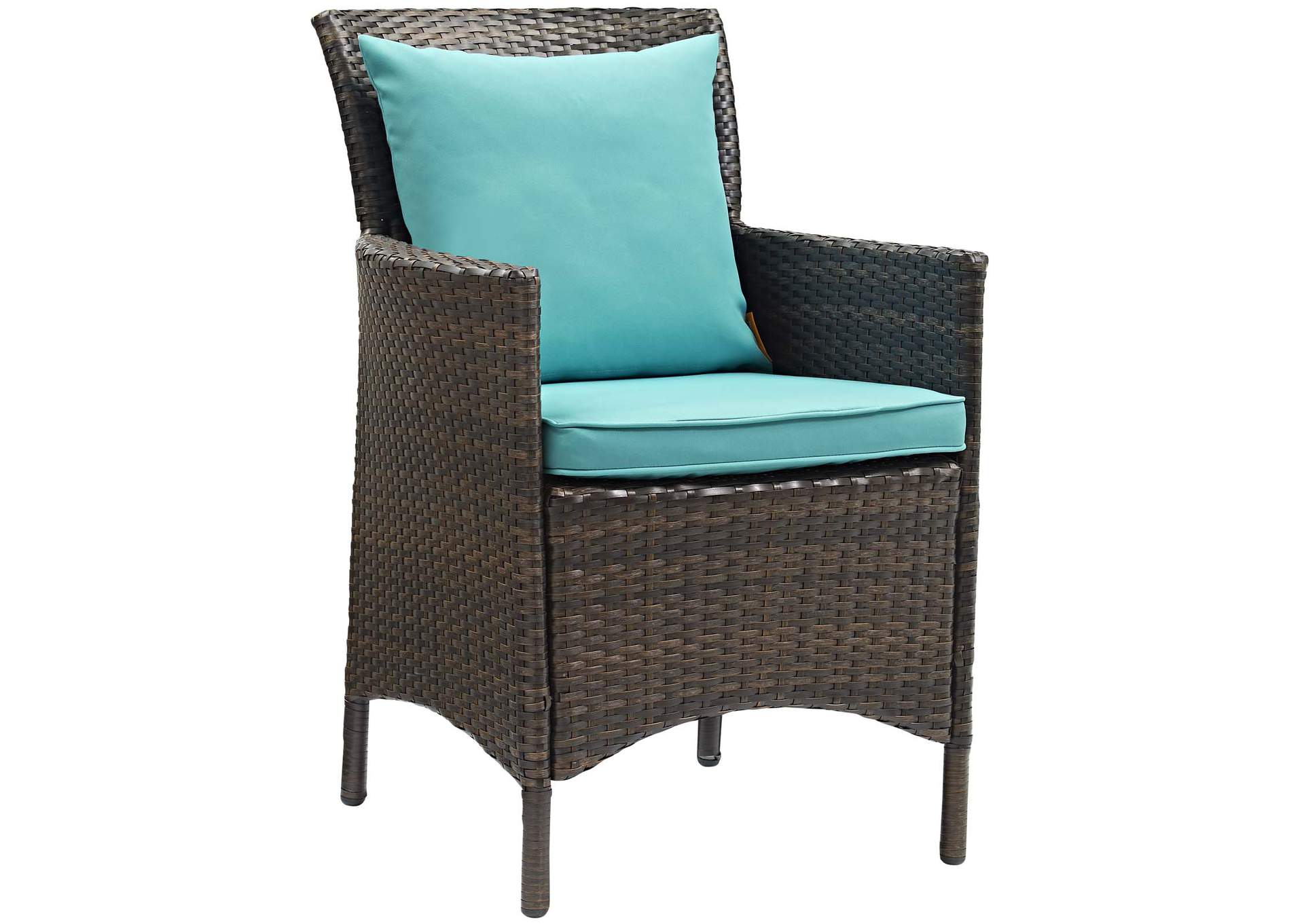 Brown Turquoise Conduit Outdoor Patio Wicker Rattan Arm Dining Chair [Set of 2],Modway