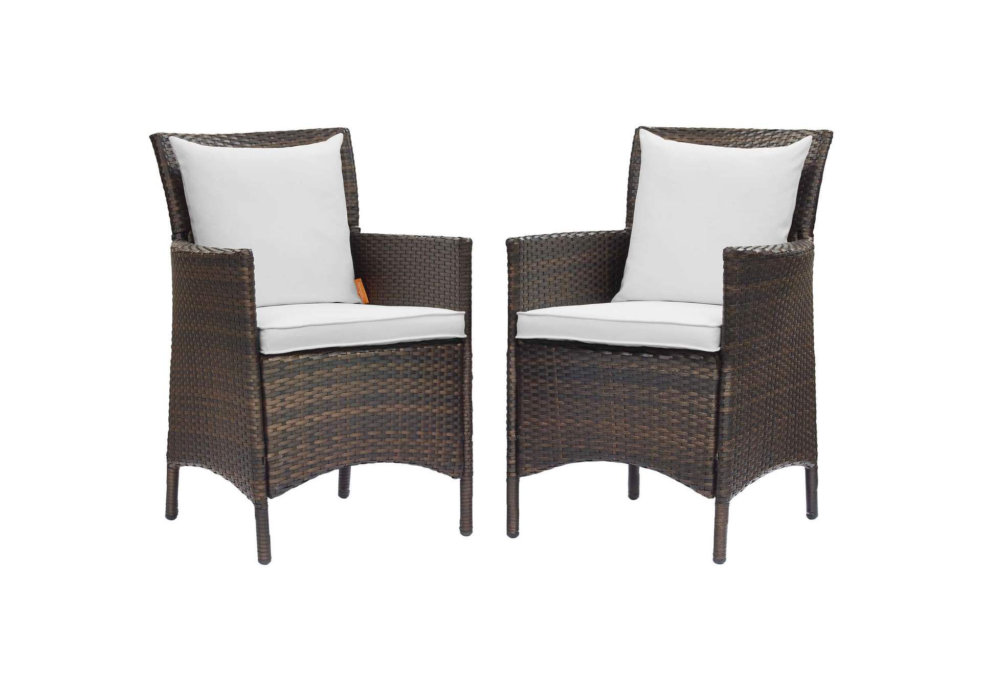Brown White Conduit Outdoor Patio Wicker Rattan Arm Dining Chair [Set of 2],Modway