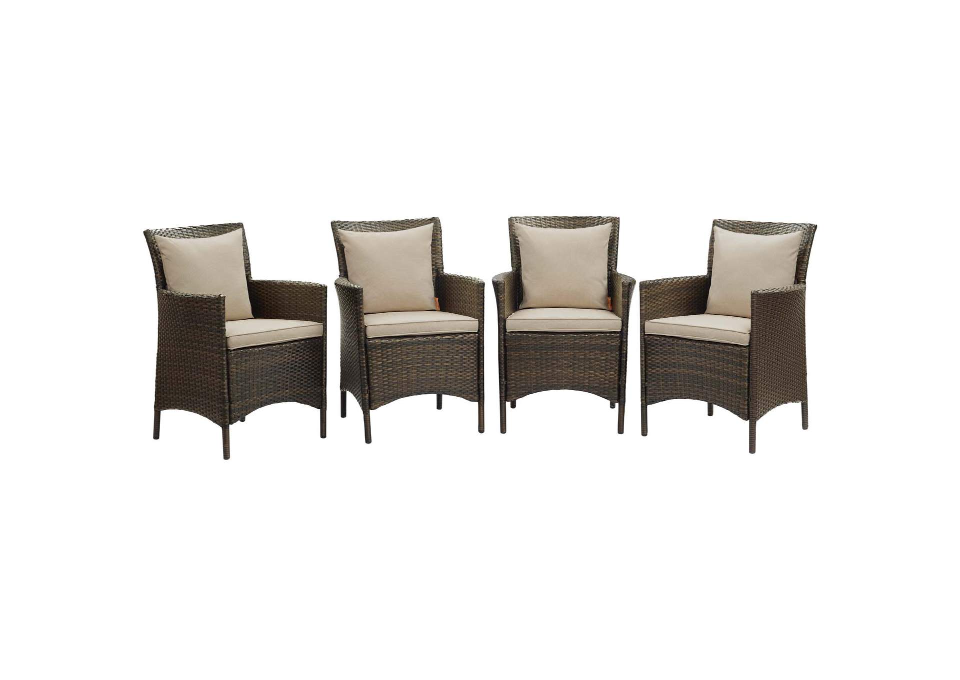 Brown Beige Conduit Outdoor Patio Wicker Rattan Arm Dining Chair [Set of 4],Modway