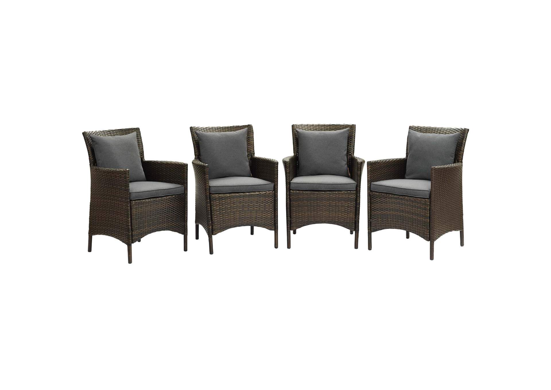 Brown Charcoal Conduit Outdoor Patio Wicker Rattan Arm Dining Chair [Set of 4],Modway