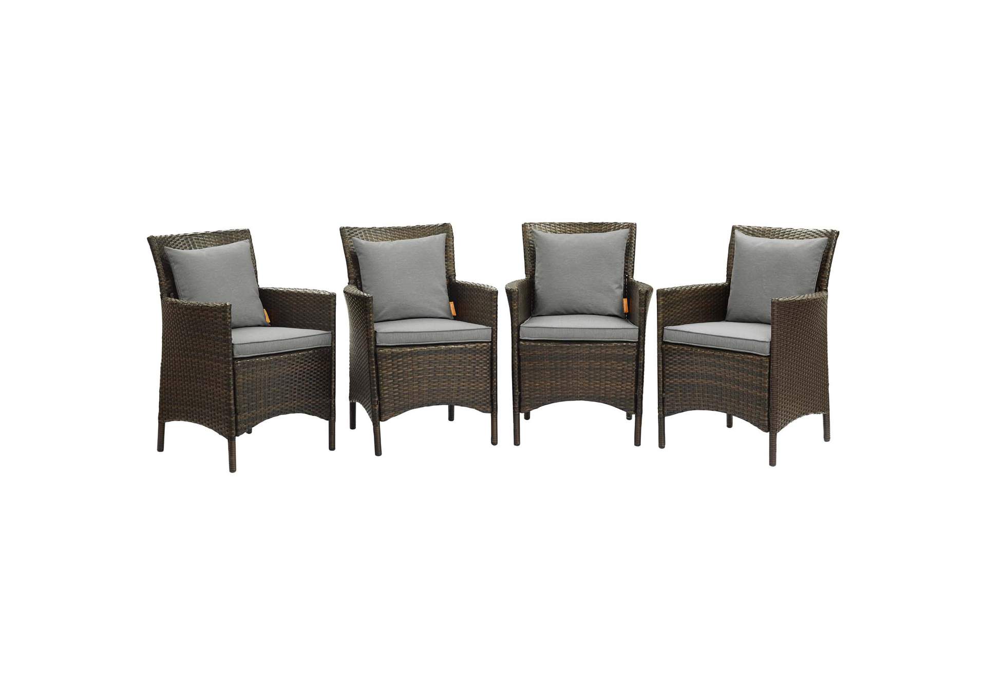 Brown Gray Conduit Outdoor Patio Wicker Rattan Arm Dining Chair [Set of 4],Modway
