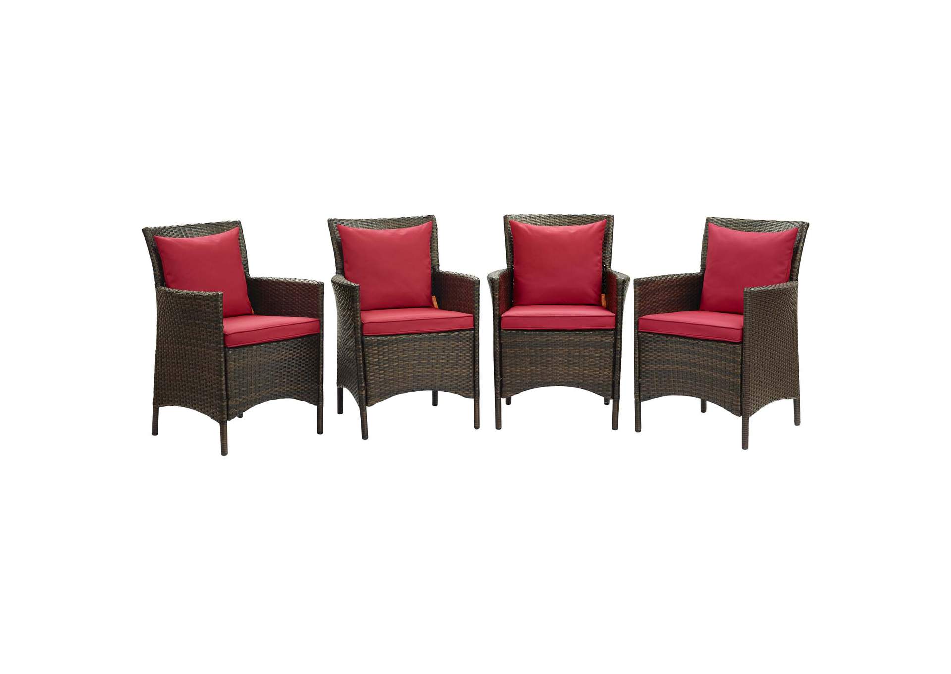 Brown Red Conduit Outdoor Patio Wicker Rattan Arm Dining Chair [Set of 4],Modway