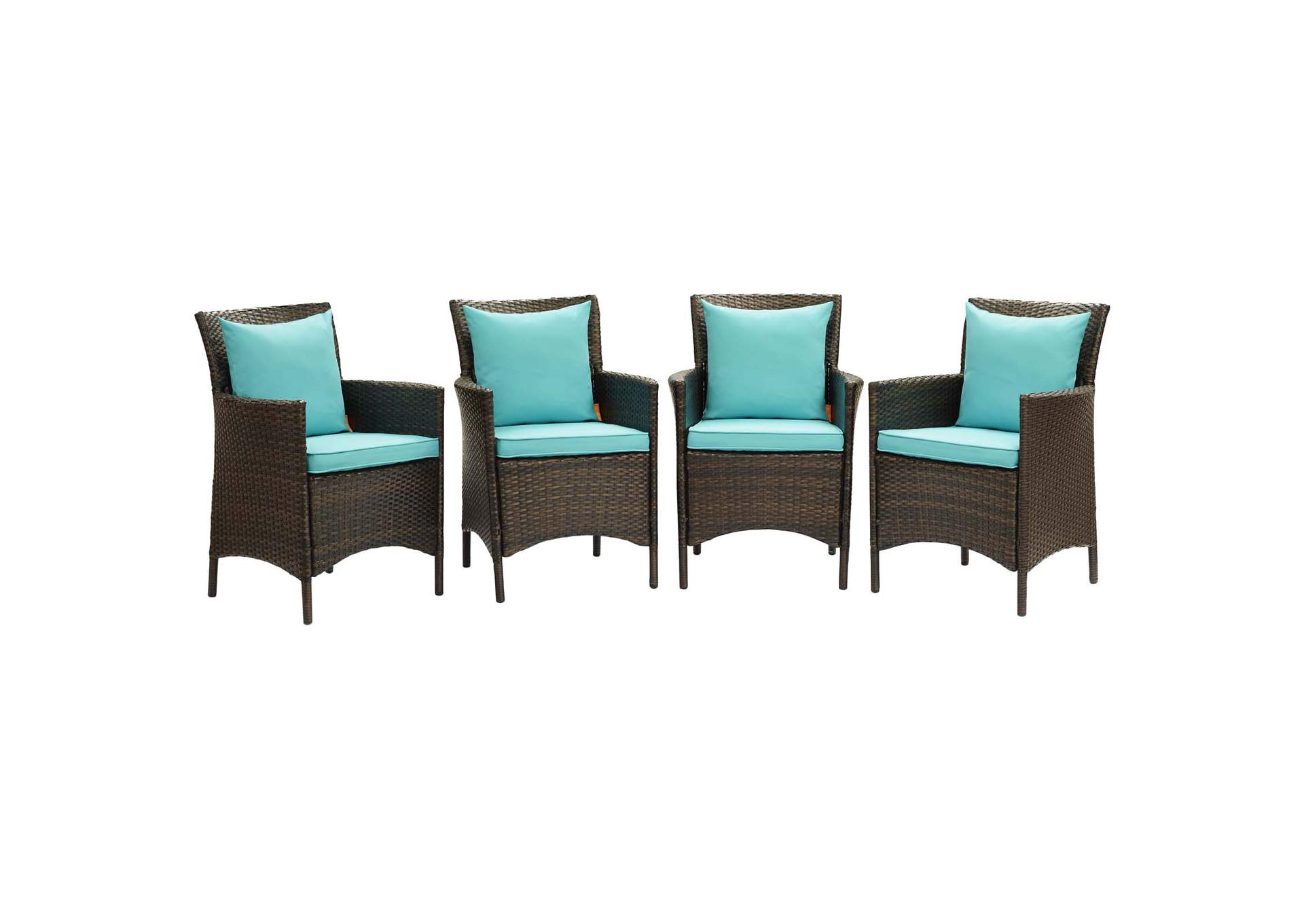 Brown Turquoise Conduit Outdoor Patio Wicker Rattan Arm Dining Chair [Set of 4],Modway