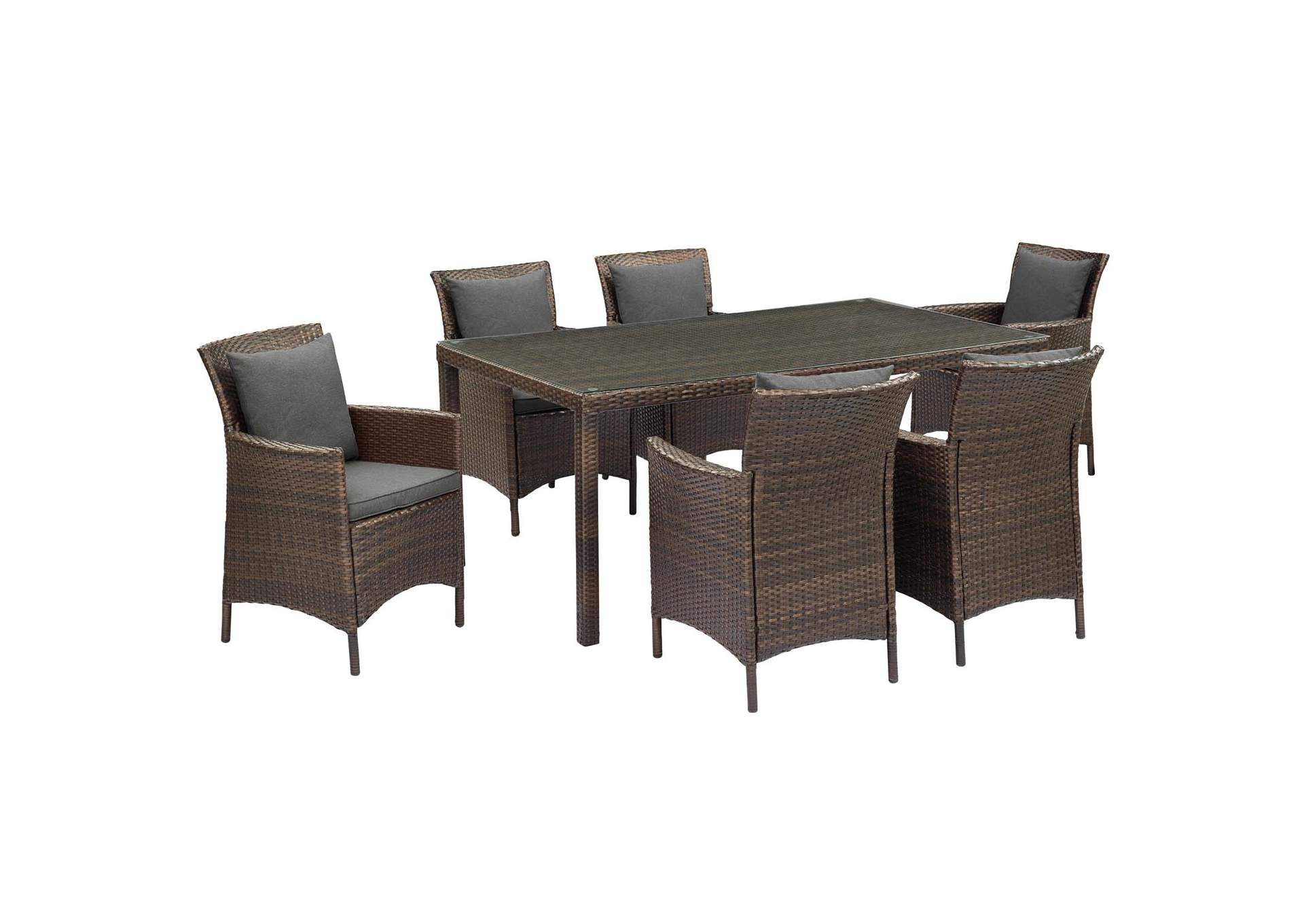Brown Charcoal Conduit 7 Piece Outdoor Patio Wicker Rattan Dining Set,Modway