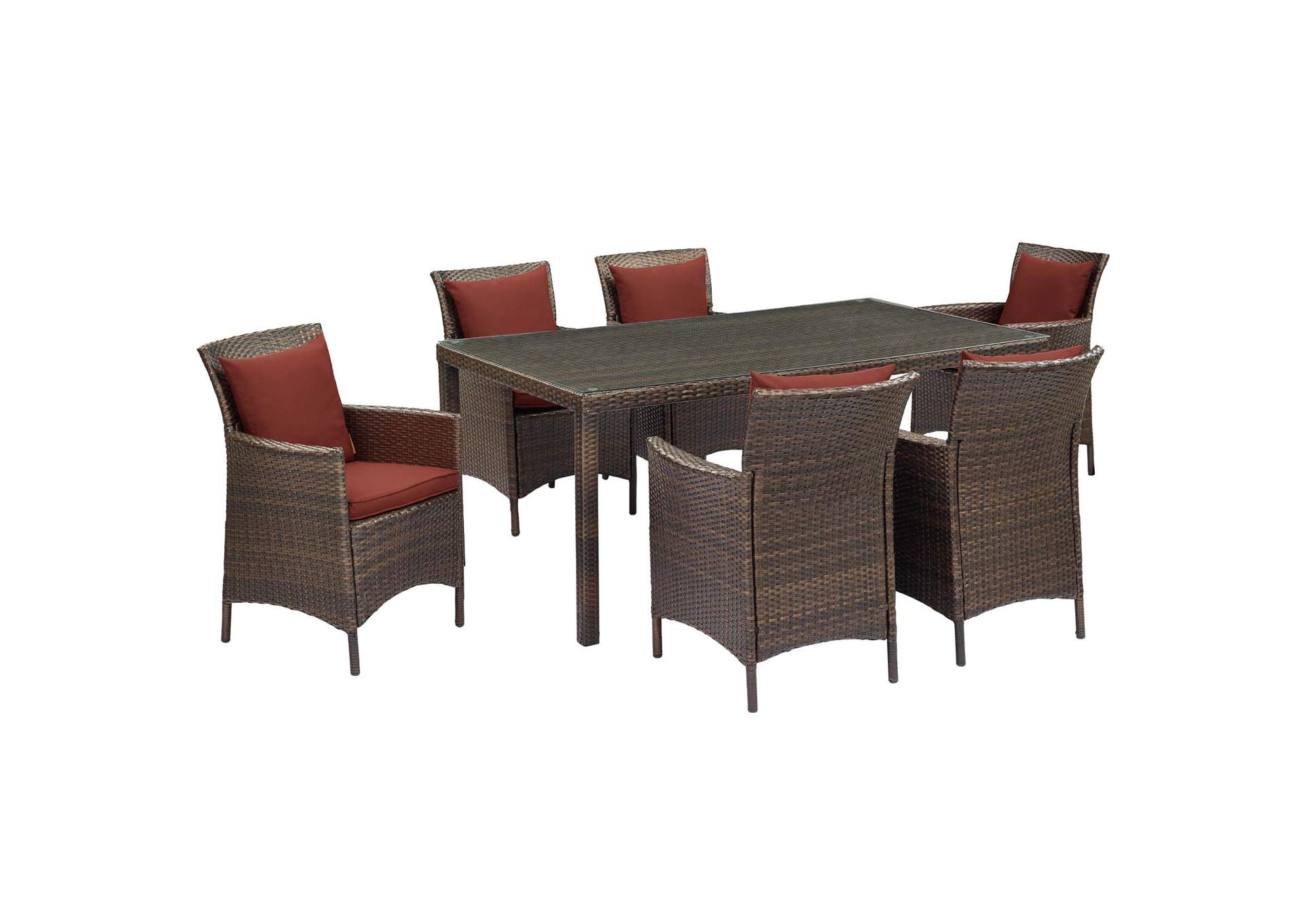 Brown Currant Conduit 7 Piece Outdoor Patio Wicker Rattan Dining Set,Modway