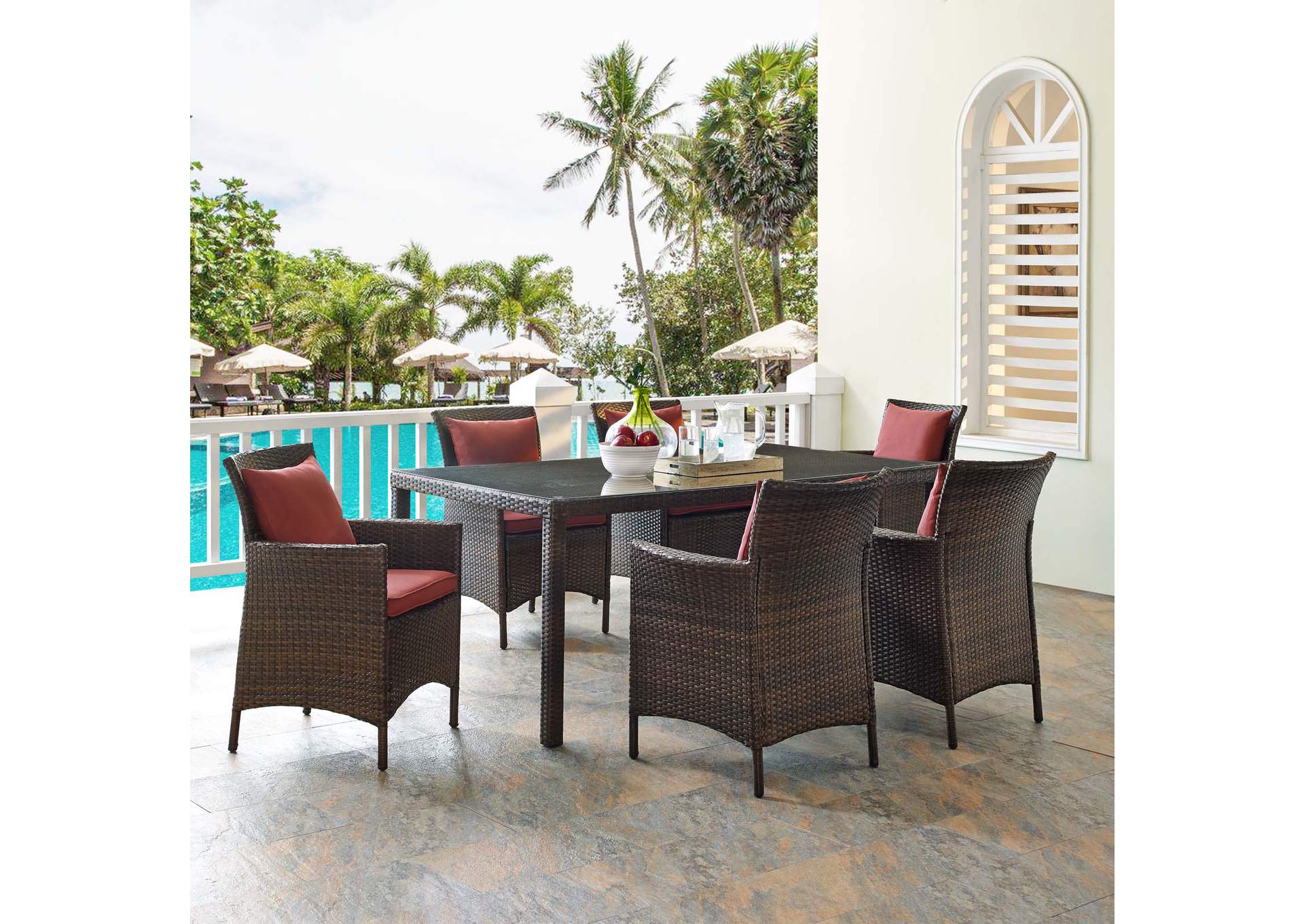 Brown Currant Conduit 7 Piece Outdoor Patio Wicker Rattan Dining Set,Modway