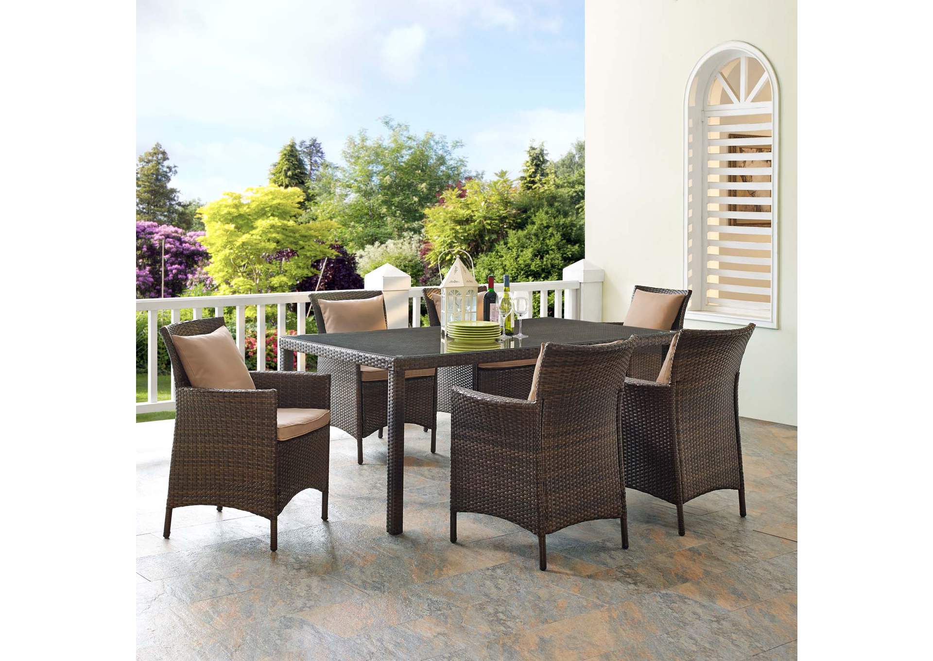 Brown Mocha Conduit 7 Piece Outdoor Patio Wicker Rattan Dining Set,Modway
