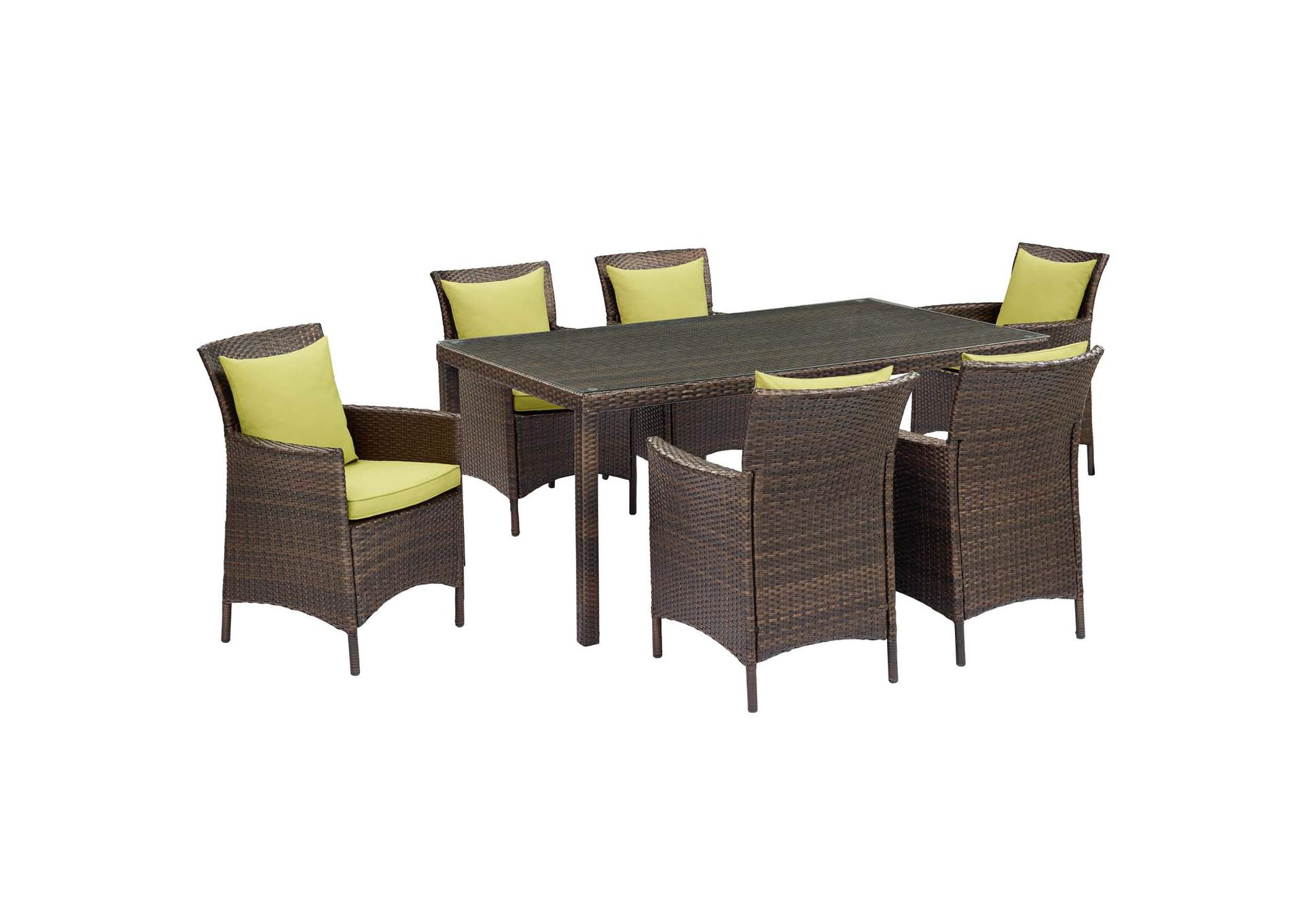 Brown Peridot Conduit 7 Piece Outdoor Patio Wicker Rattan Dining Set,Modway