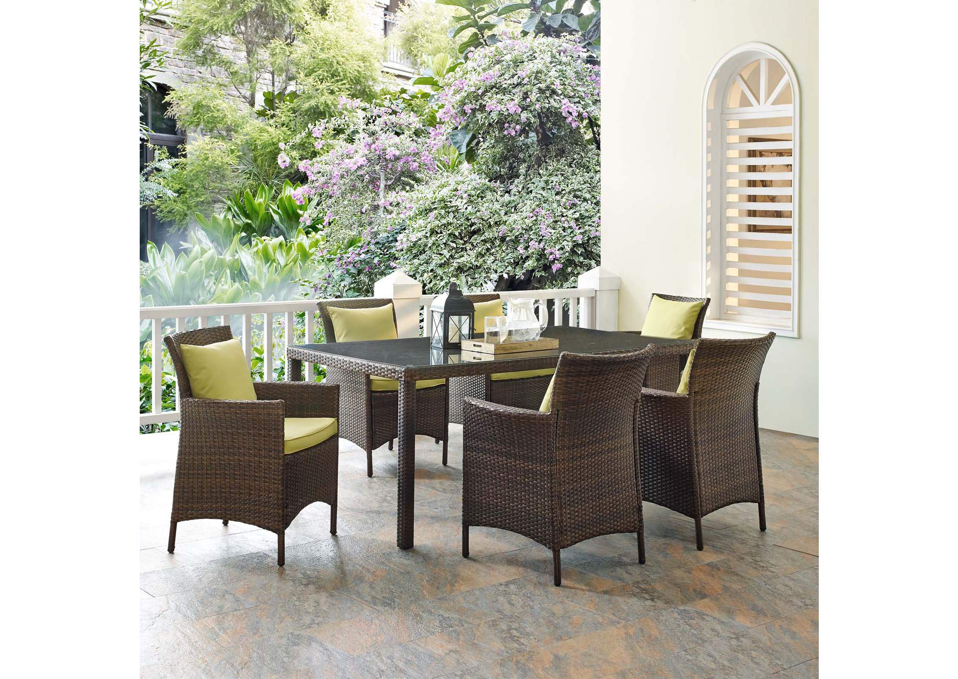 Brown Peridot Conduit 7 Piece Outdoor Patio Wicker Rattan Dining Set,Modway
