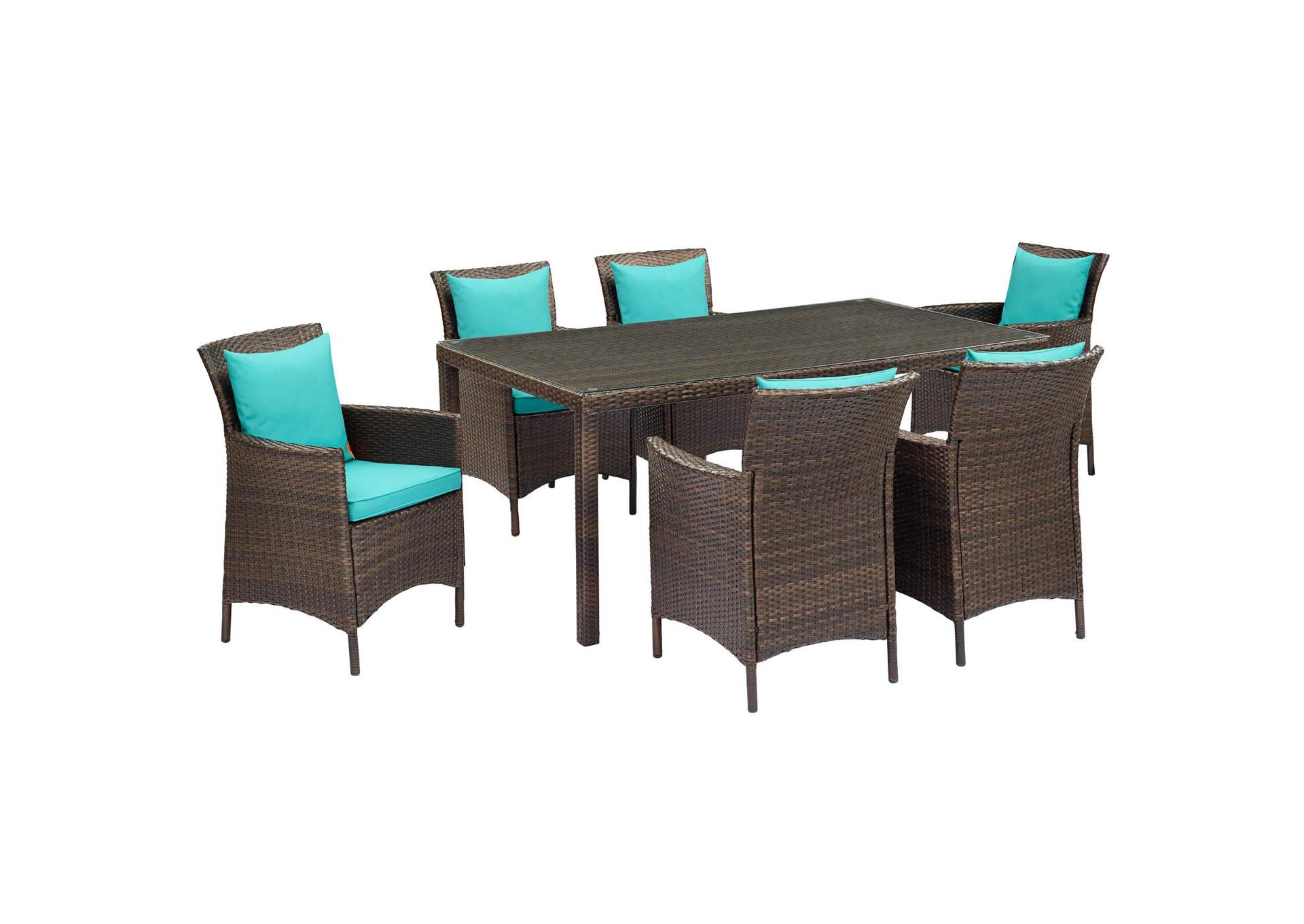 Brown Turquoise Conduit 7 Piece Outdoor Patio Wicker Rattan Dining Set,Modway