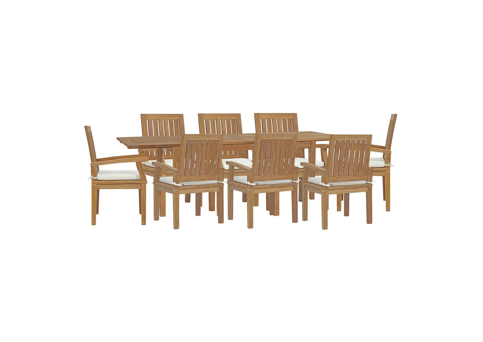 Natural White Marina 9 Piece Outdoor Patio Teak Dining Set,Modway