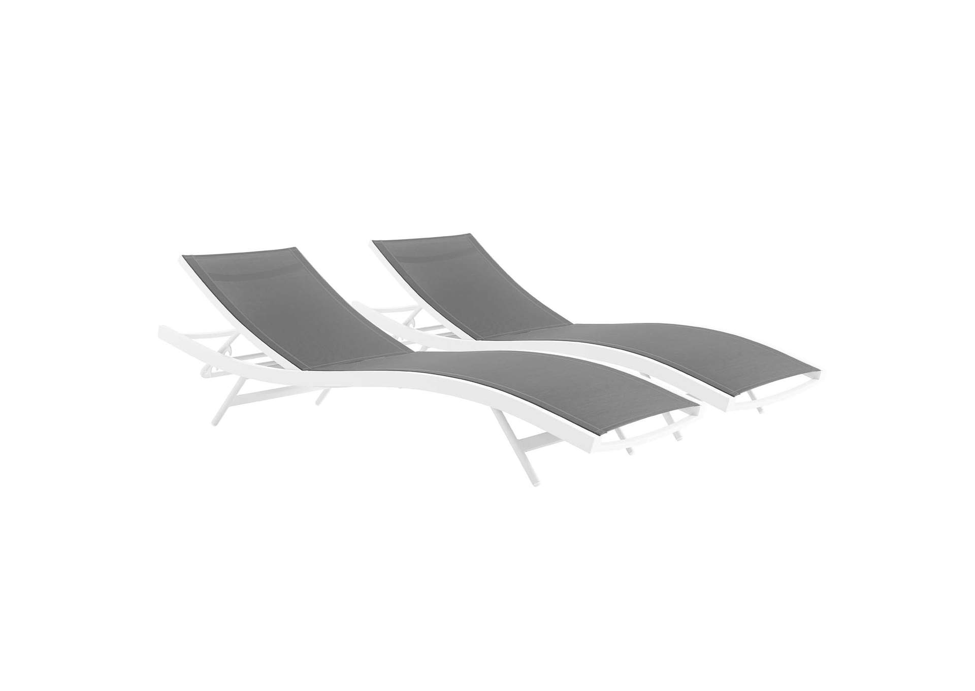 White Gray Glimpse Outdoor Patio Mesh Chaise Lounge [Set of 2],Modway