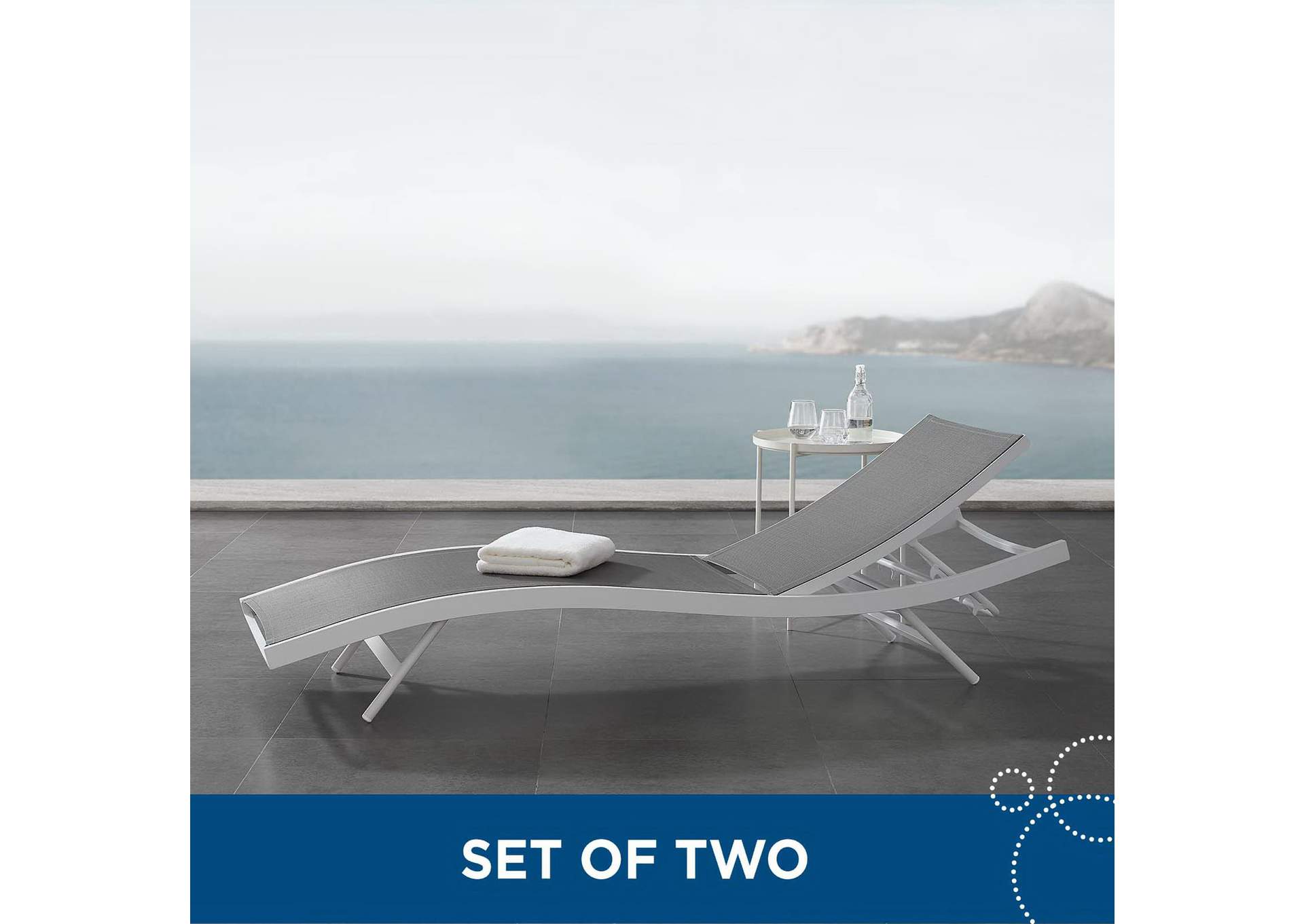 White Gray Glimpse Outdoor Patio Mesh Chaise Lounge [Set of 2],Modway