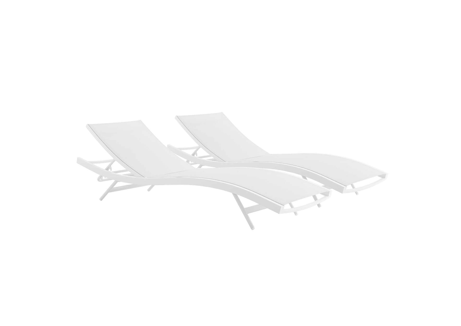 White White Glimpse Outdoor Patio Mesh Chaise Lounge [Set of 2],Modway
