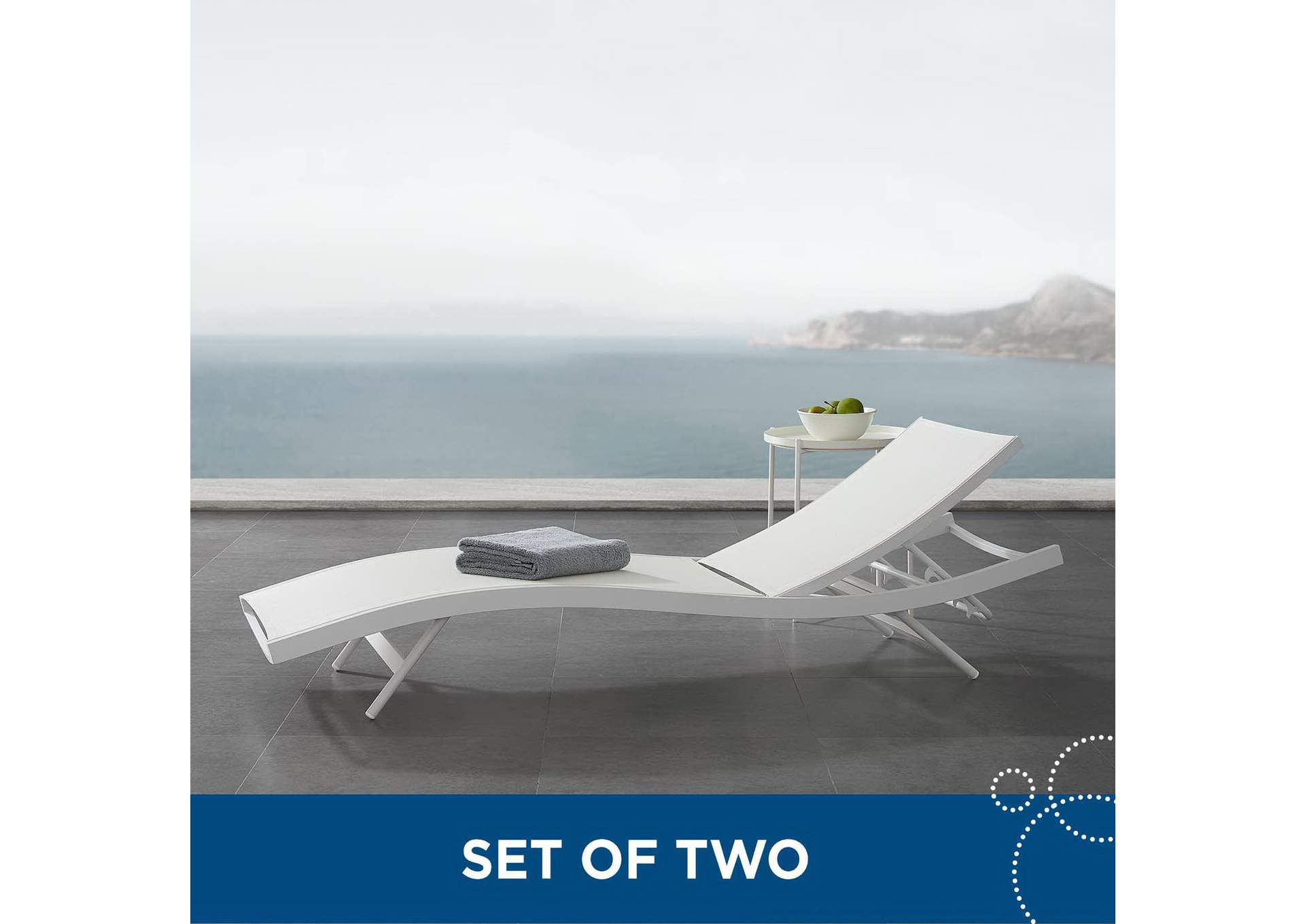 White White Glimpse Outdoor Patio Mesh Chaise Lounge [Set of 2],Modway