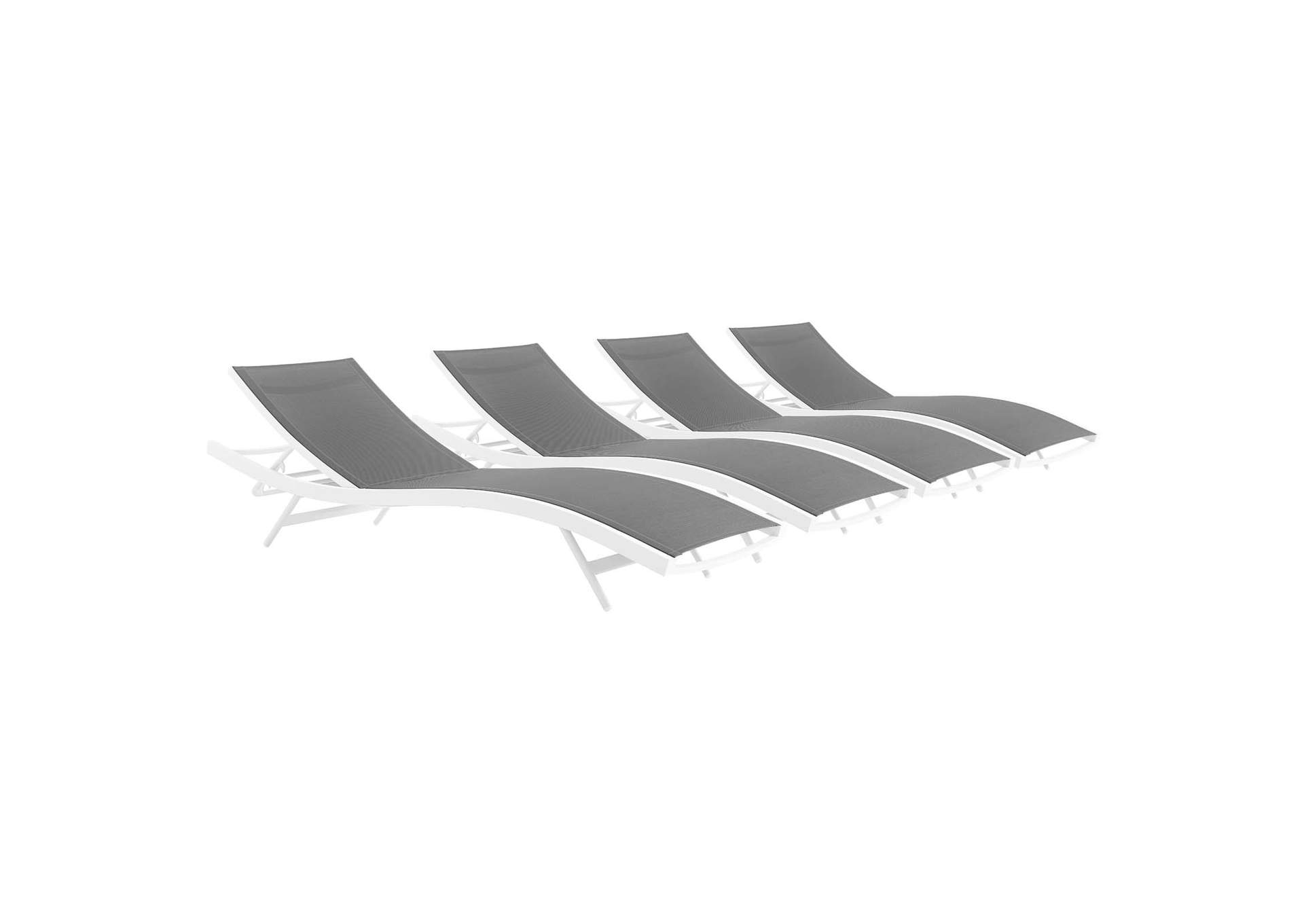 White Gray Glimpse Outdoor Patio Mesh Chaise Lounge [Set of 4],Modway