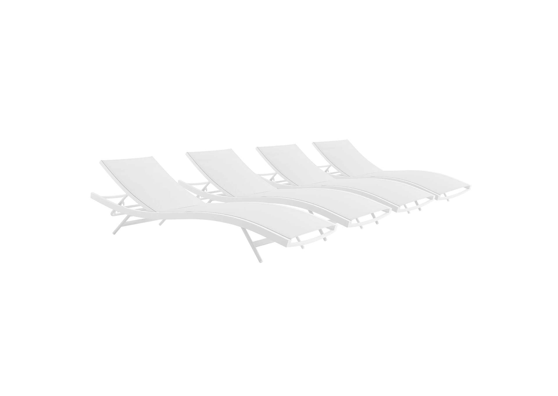 White White Glimpse Outdoor Patio Mesh Chaise Lounge [Set of 4],Modway