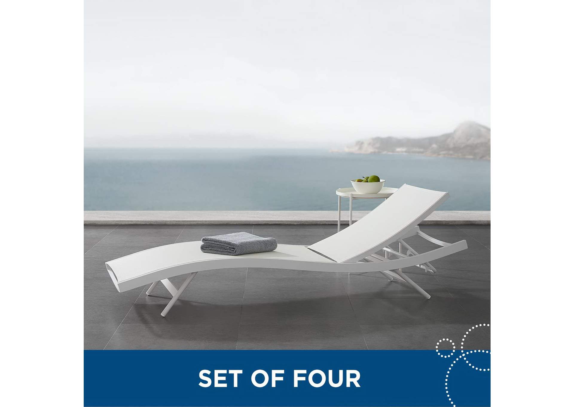 White White Glimpse Outdoor Patio Mesh Chaise Lounge [Set of 4],Modway