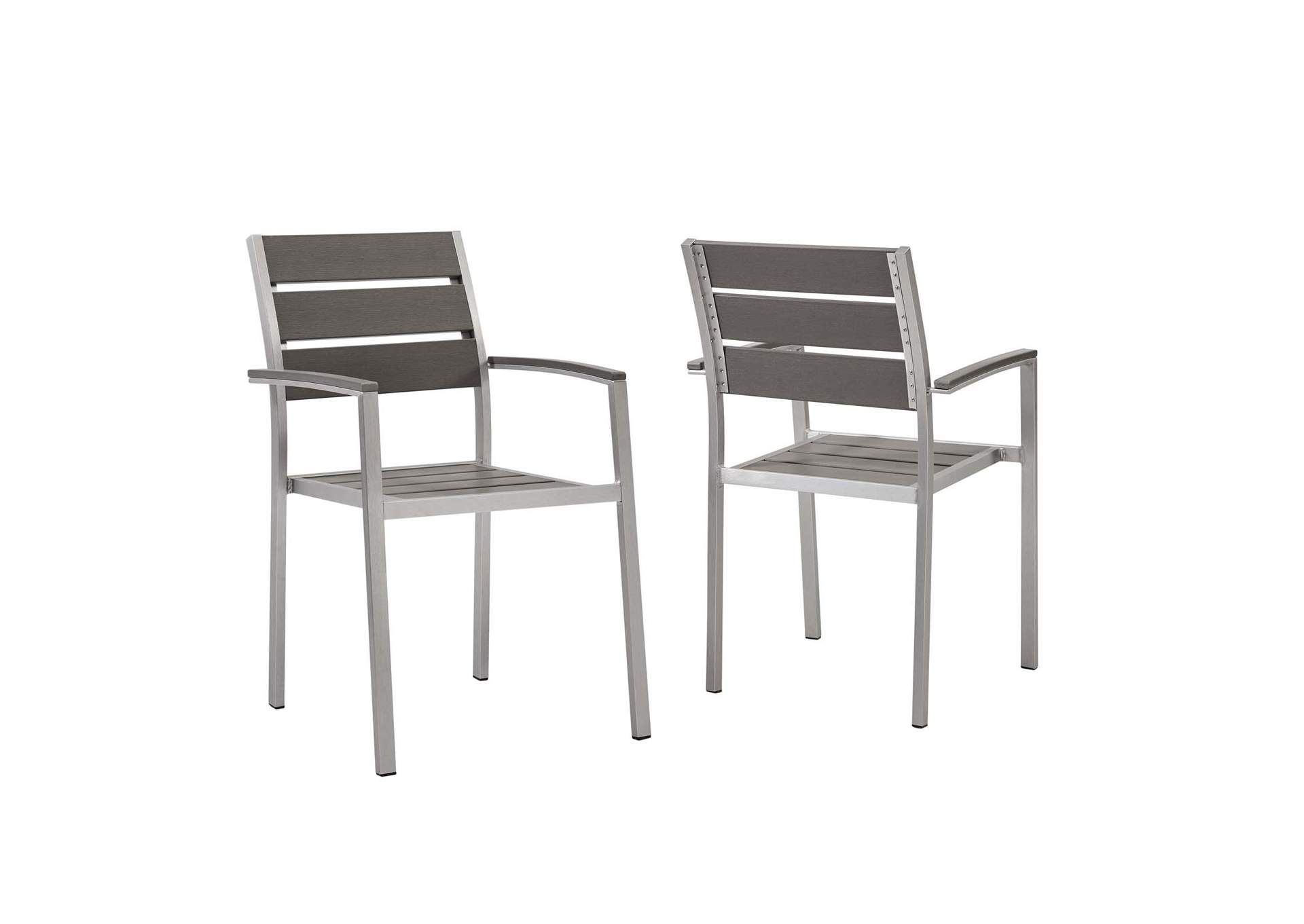 Silver Gray Shore Outdoor Patio Aluminum Arm Dining Chair [Set of 2],Modway