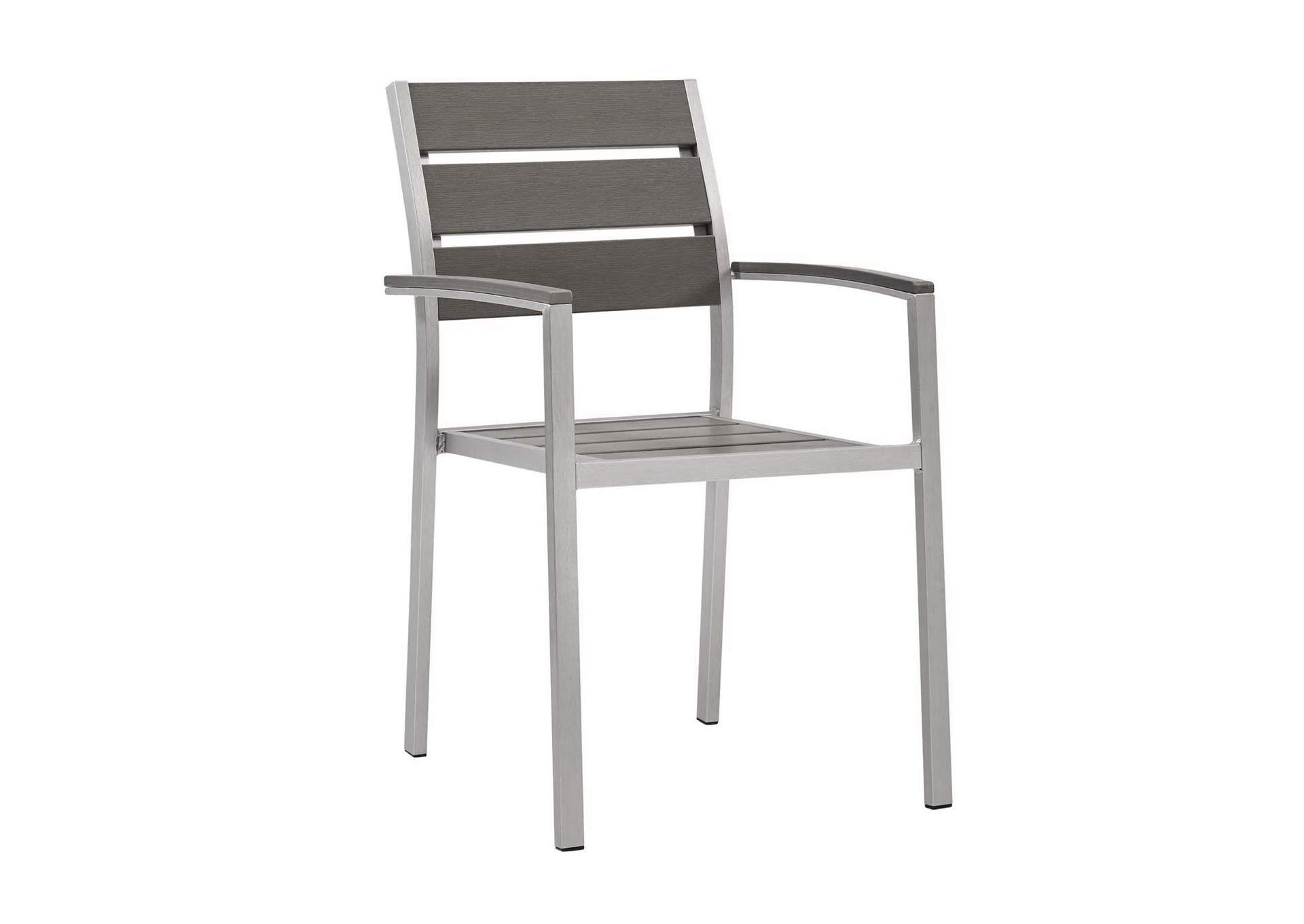 Silver Gray Shore Outdoor Patio Aluminum Arm Dining Chair [Set of 2],Modway